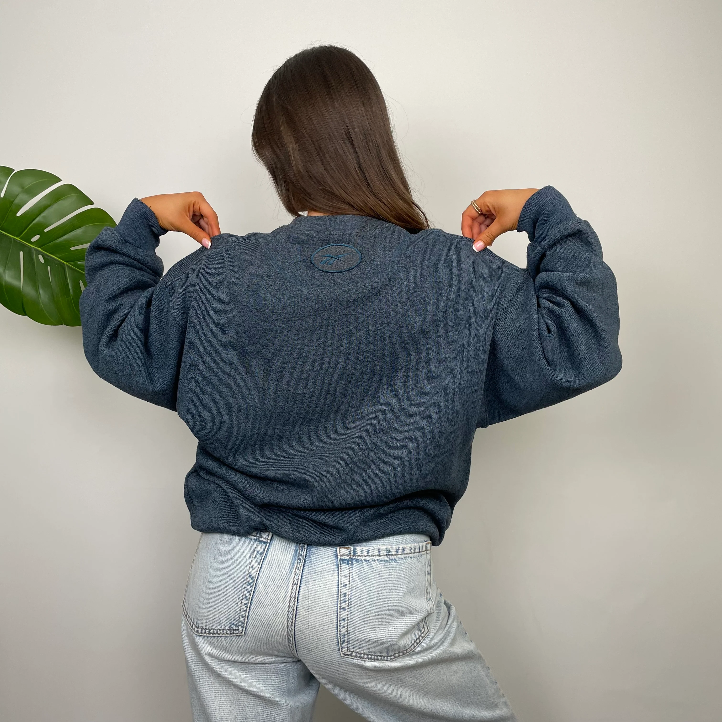 Reebok Blue Embroidered Spell Out Sweatshirt (M) - Image 6