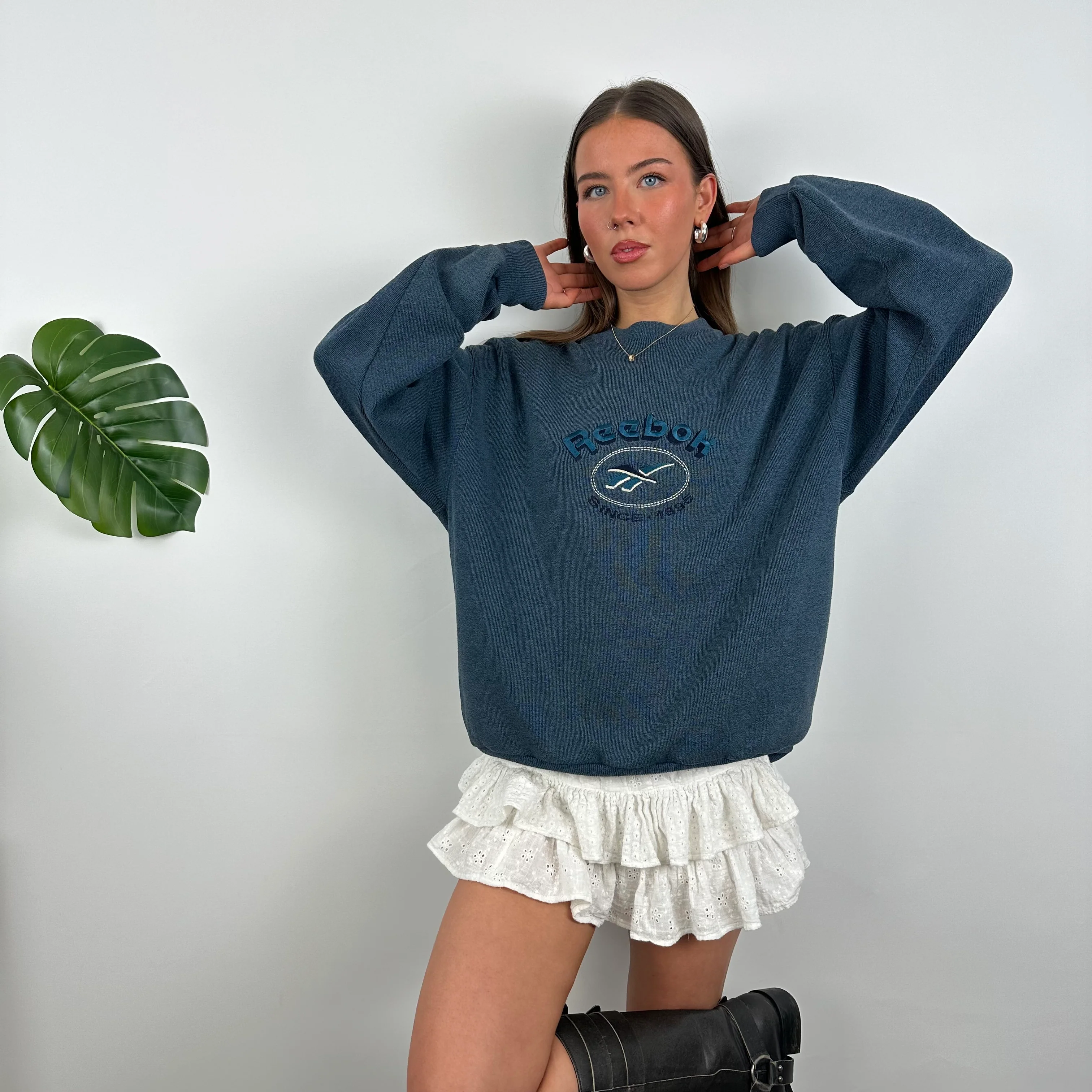 Reebok Blue Embroidered Spell Out Sweatshirt (M) - Image 3