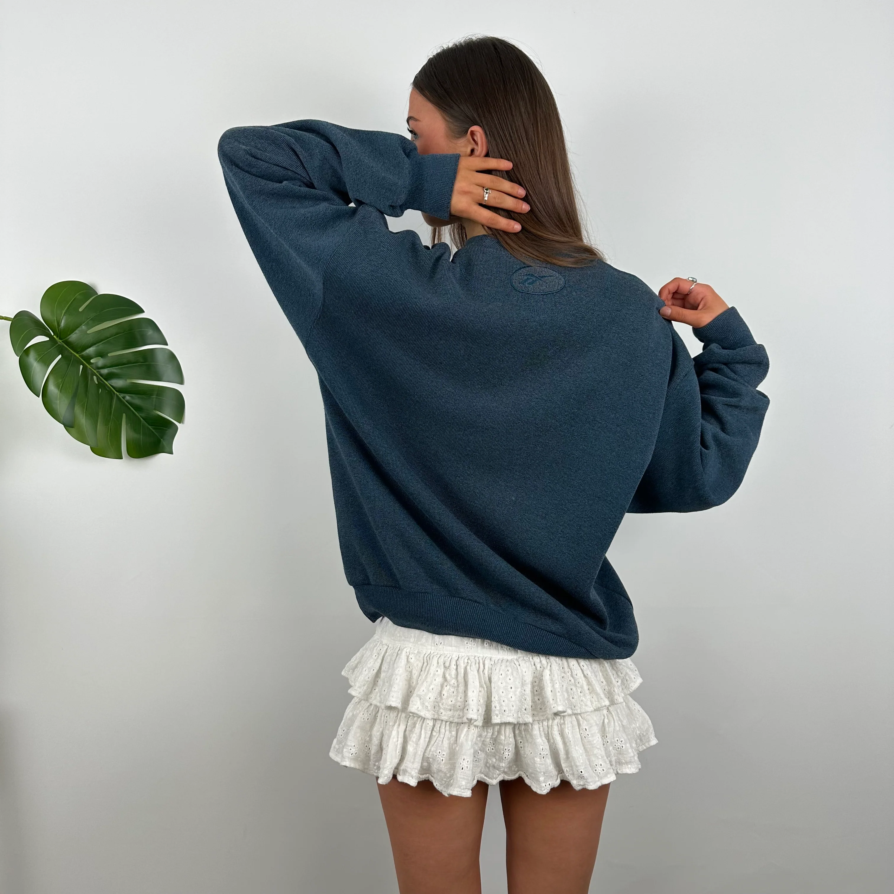 Reebok Blue Embroidered Spell Out Sweatshirt (M) - Image 5