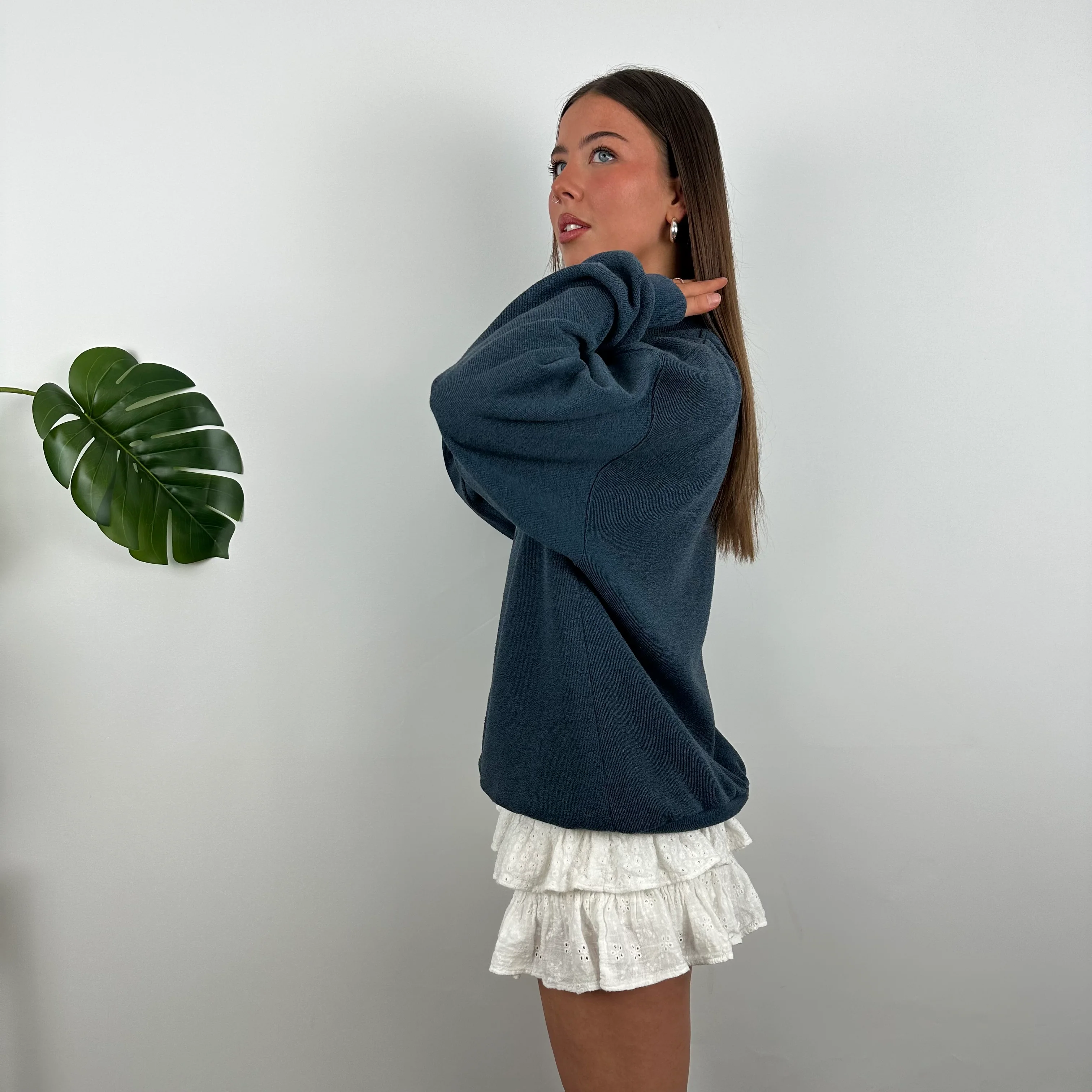 Reebok Blue Embroidered Spell Out Sweatshirt (M) - Image 6