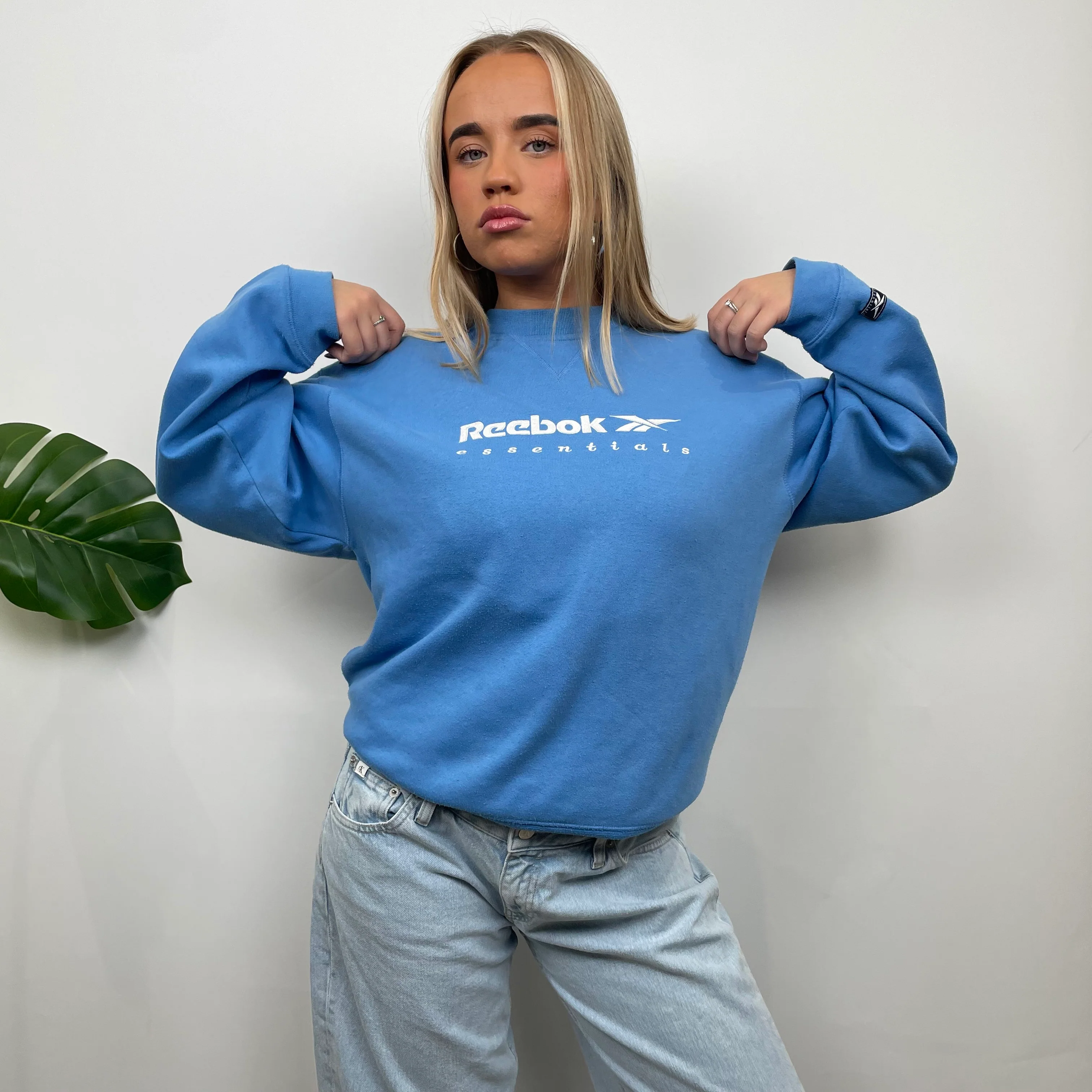 Reebok Blue Embroidered Spell Out Sweatshirt (S) - Image 2