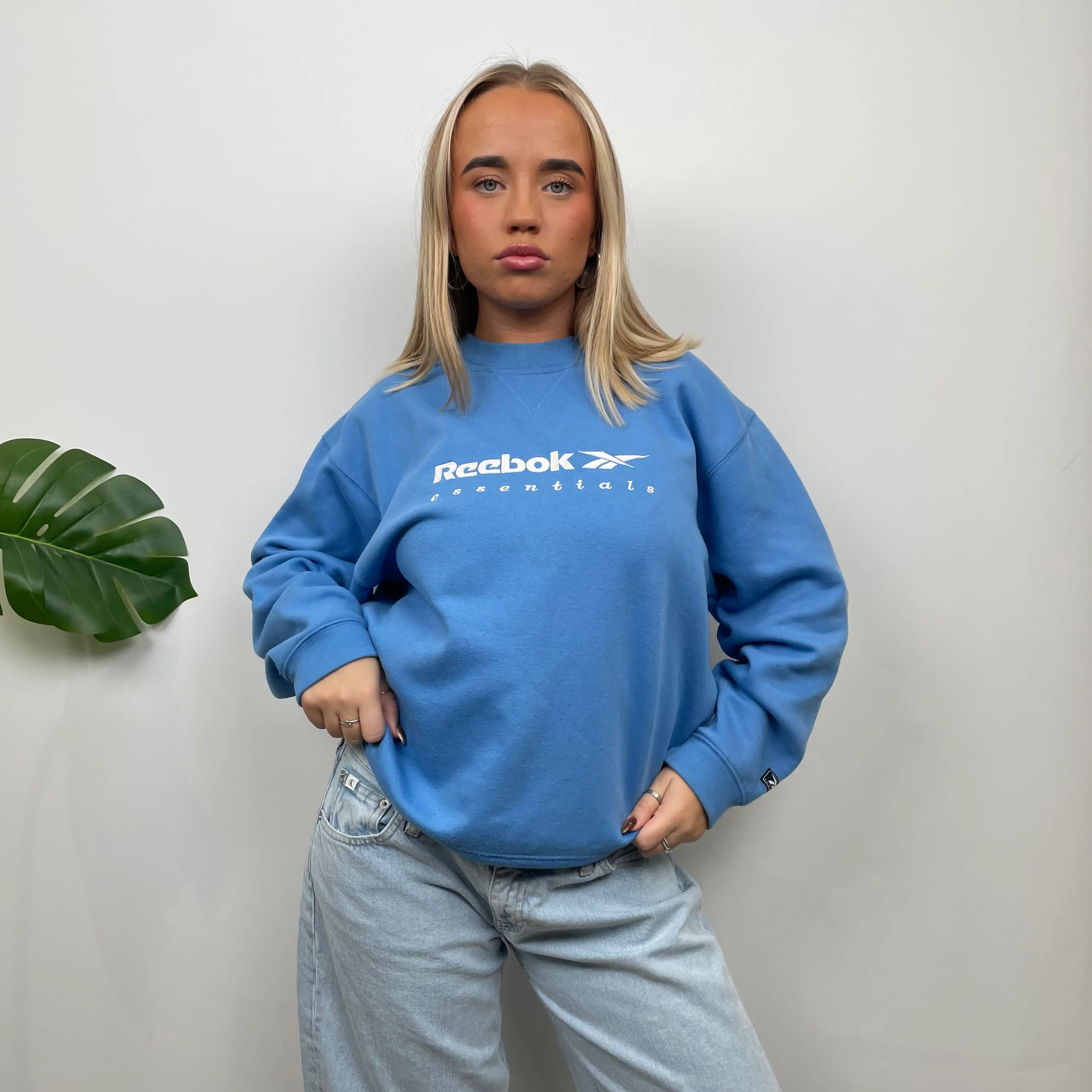 Reebok Blue Embroidered Spell Out Sweatshirt (S) - Image 4