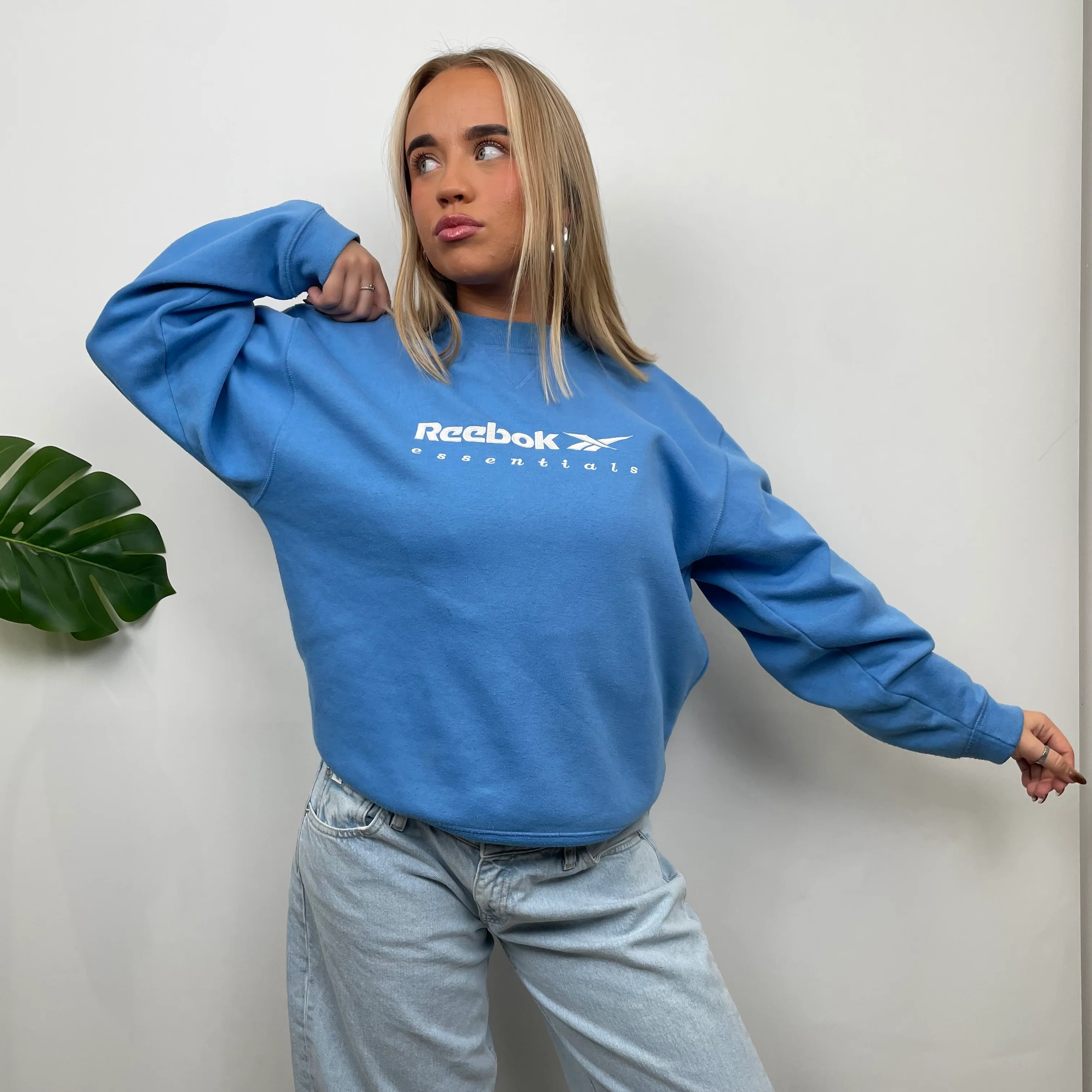 Reebok Blue Embroidered Spell Out Sweatshirt (S) - Image 5