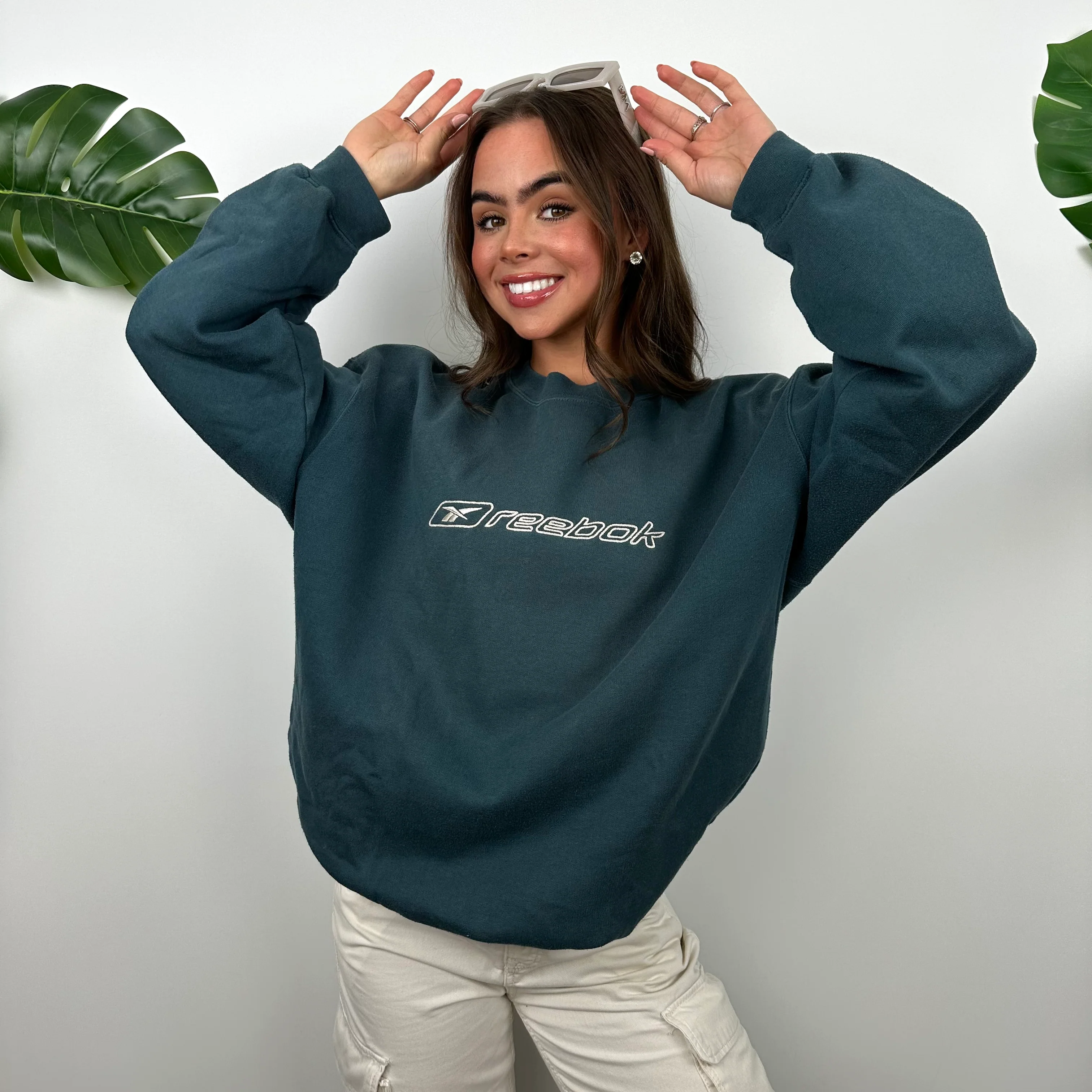 Reebok Embroidered Blue Spell Out Sweatshirt (M) - Image 2