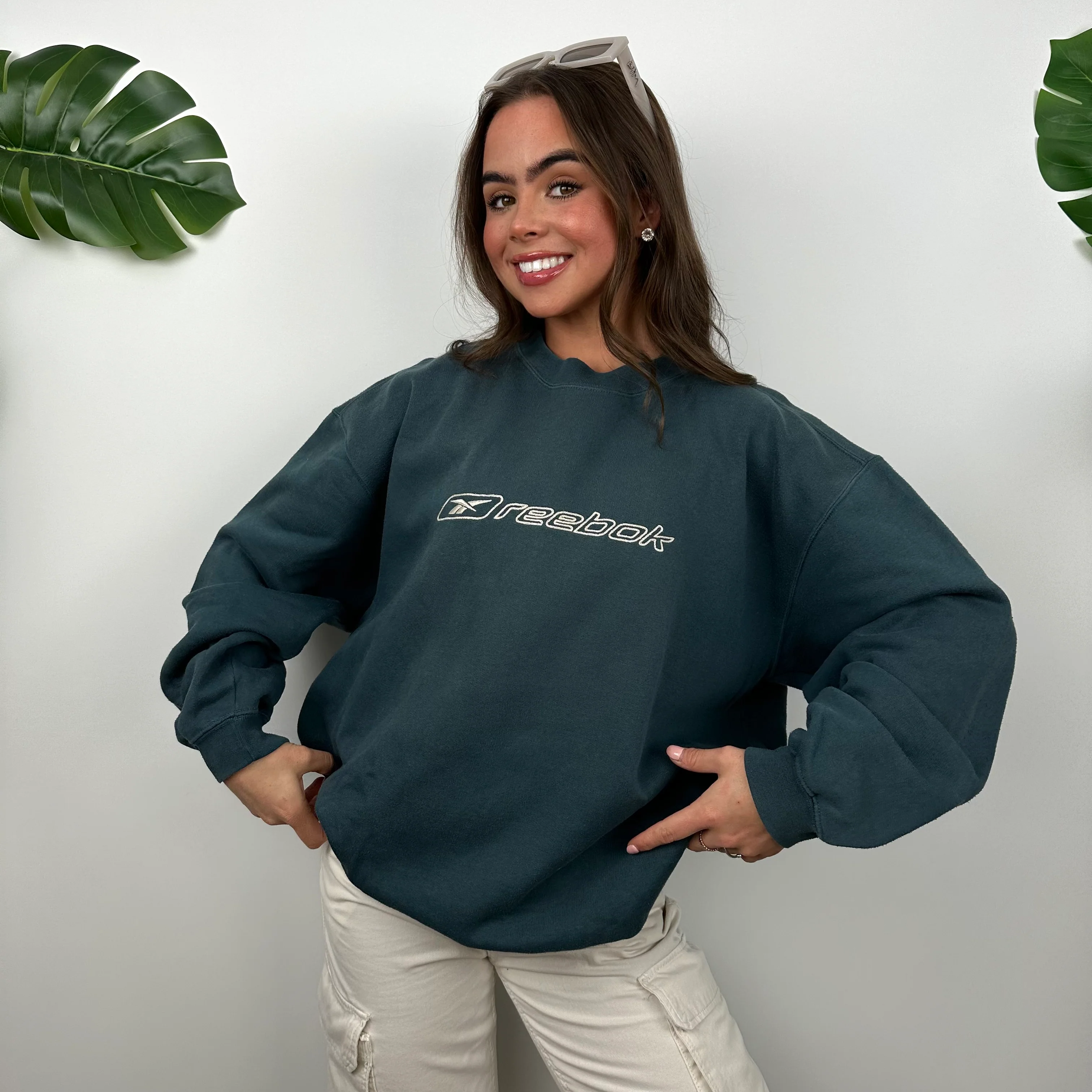 Reebok Embroidered Blue Spell Out Sweatshirt (M) - Image 4