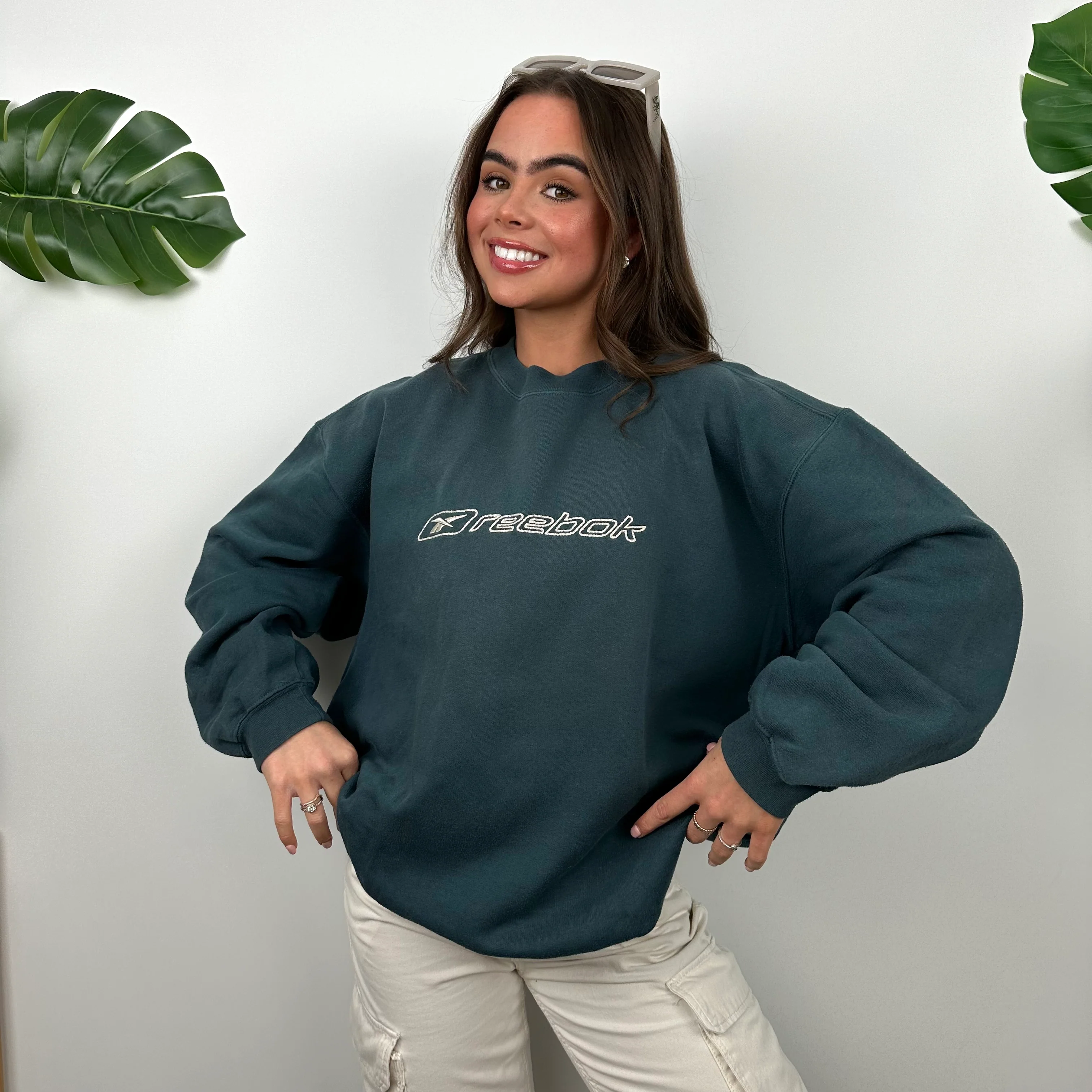 Reebok Embroidered Blue Spell Out Sweatshirt (M) - Image 5