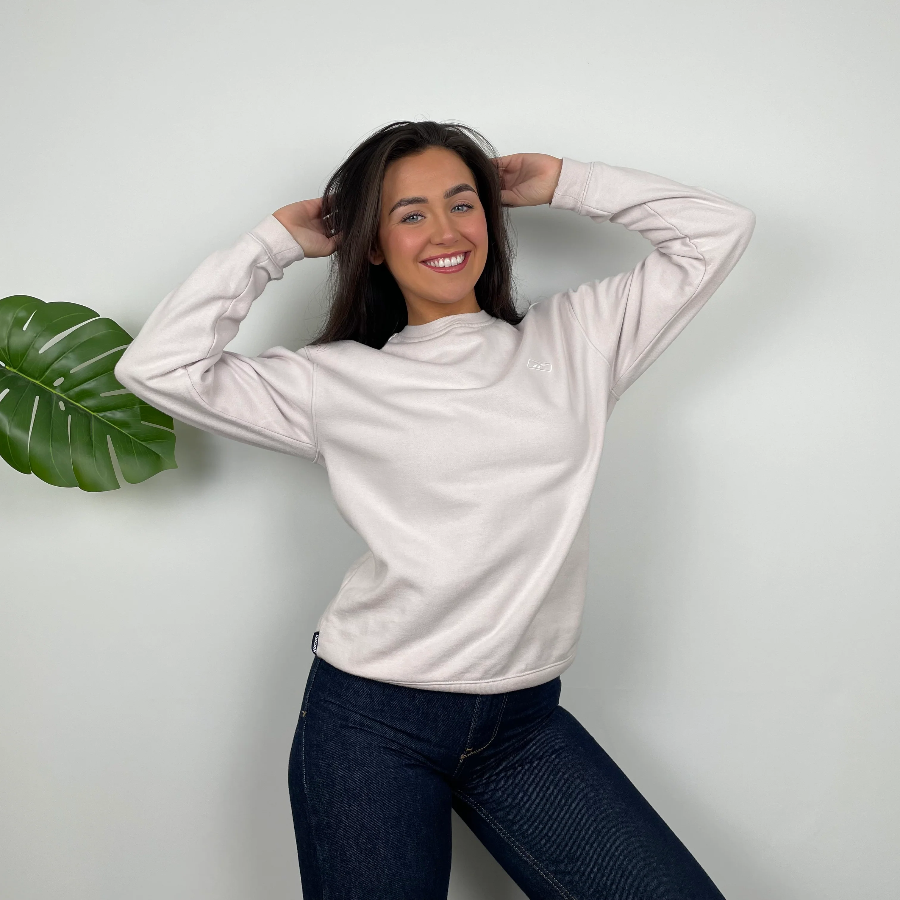 Reebok Blush Pink Embroidered Spell Out Sweatshirt (M) - Image 7