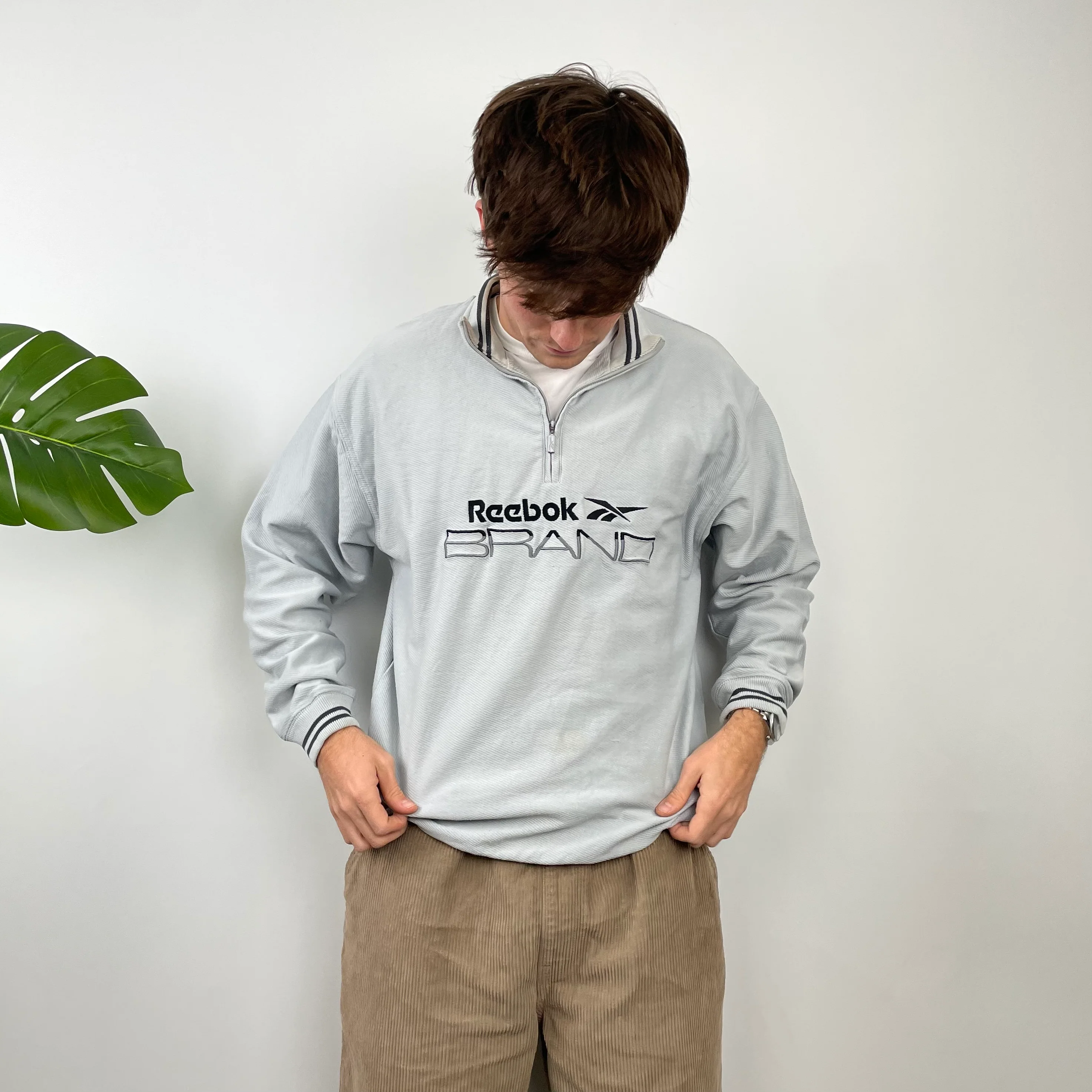 Reebok Brand Grey Embroidered Spell Out Quarter Zip Sweatshirt (XL) - Image 2