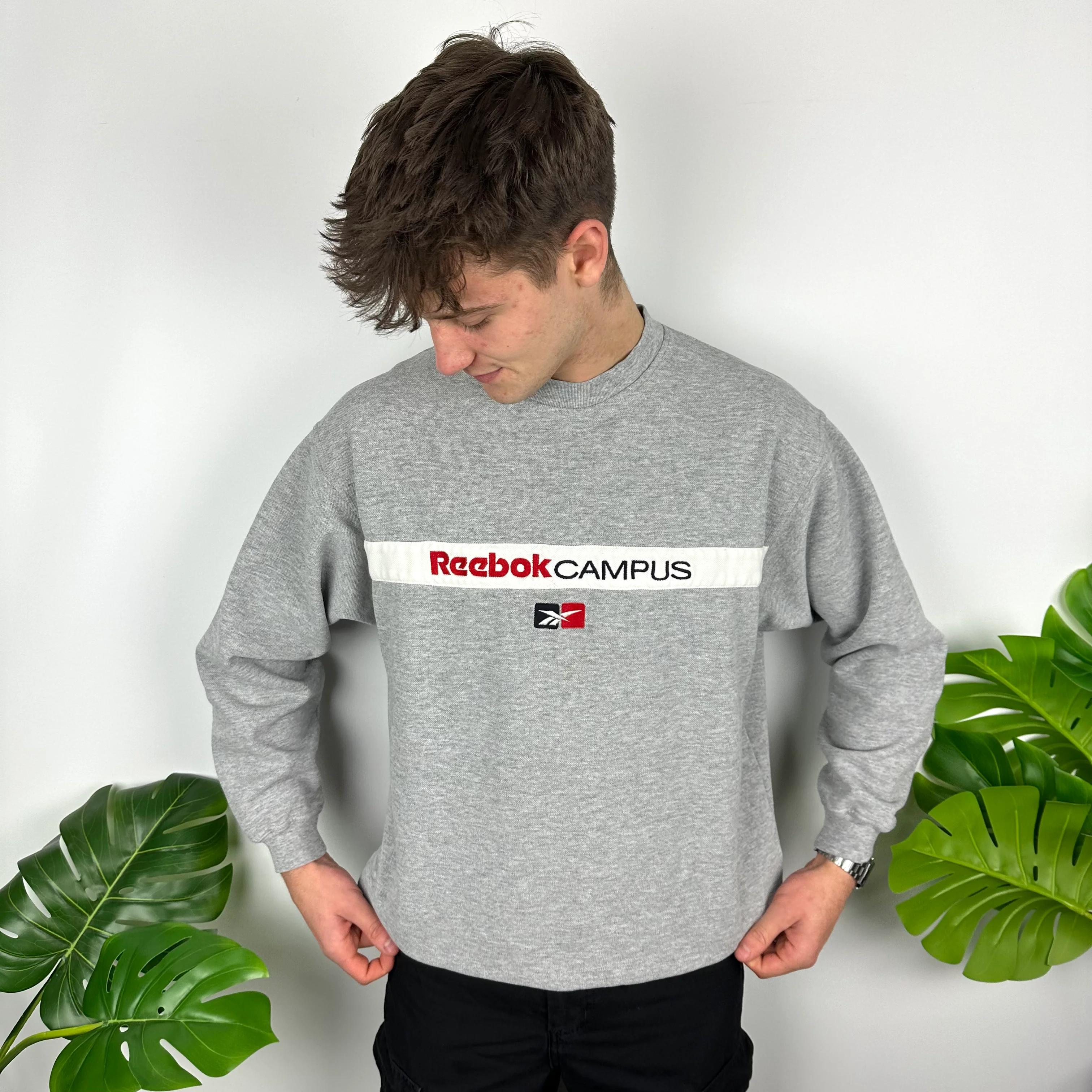 Reebok Campus Grey Embroidered Spell Out Sweatshirt (L) - Image 4