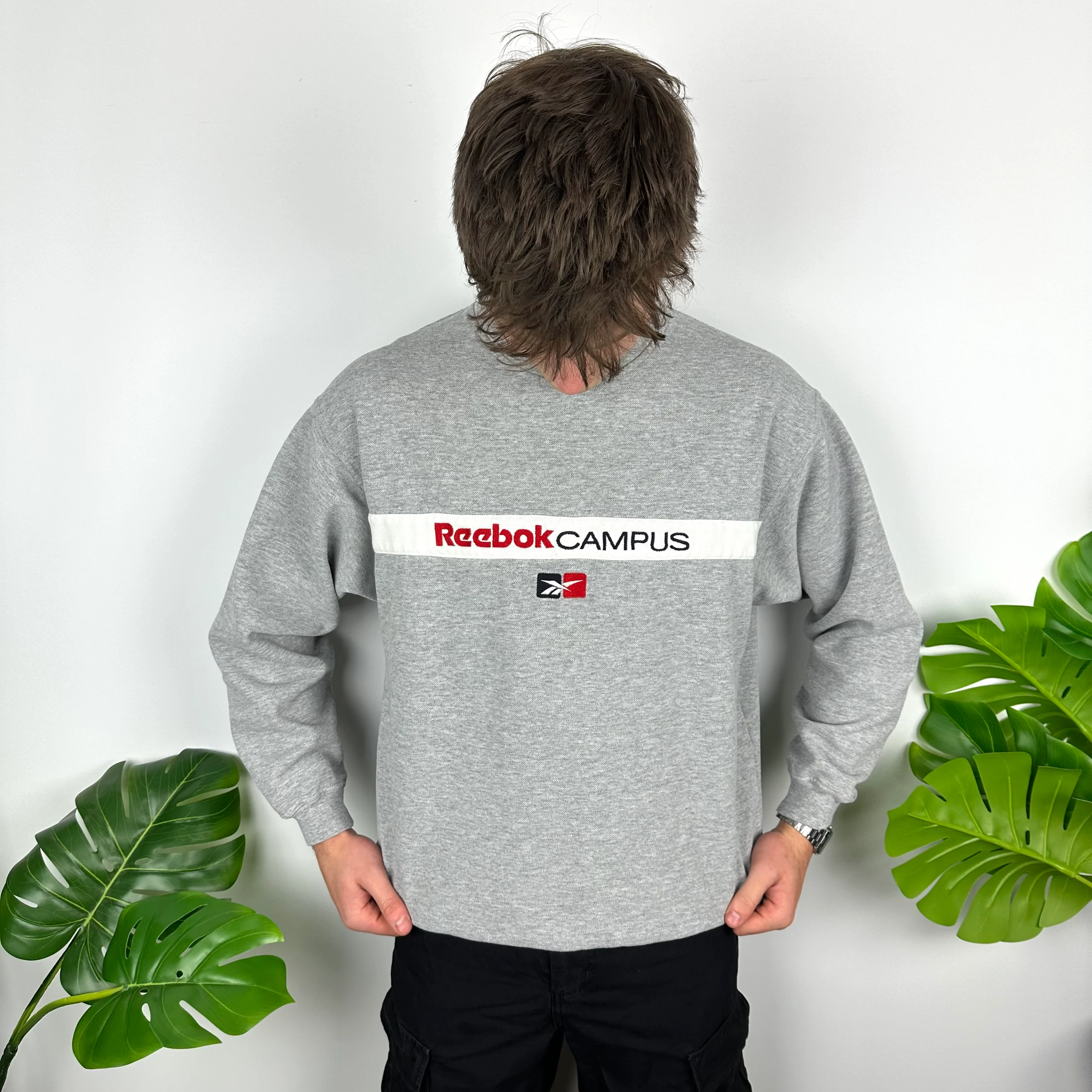 Reebok Campus Grey Embroidered Spell Out Sweatshirt (L) - Image 5