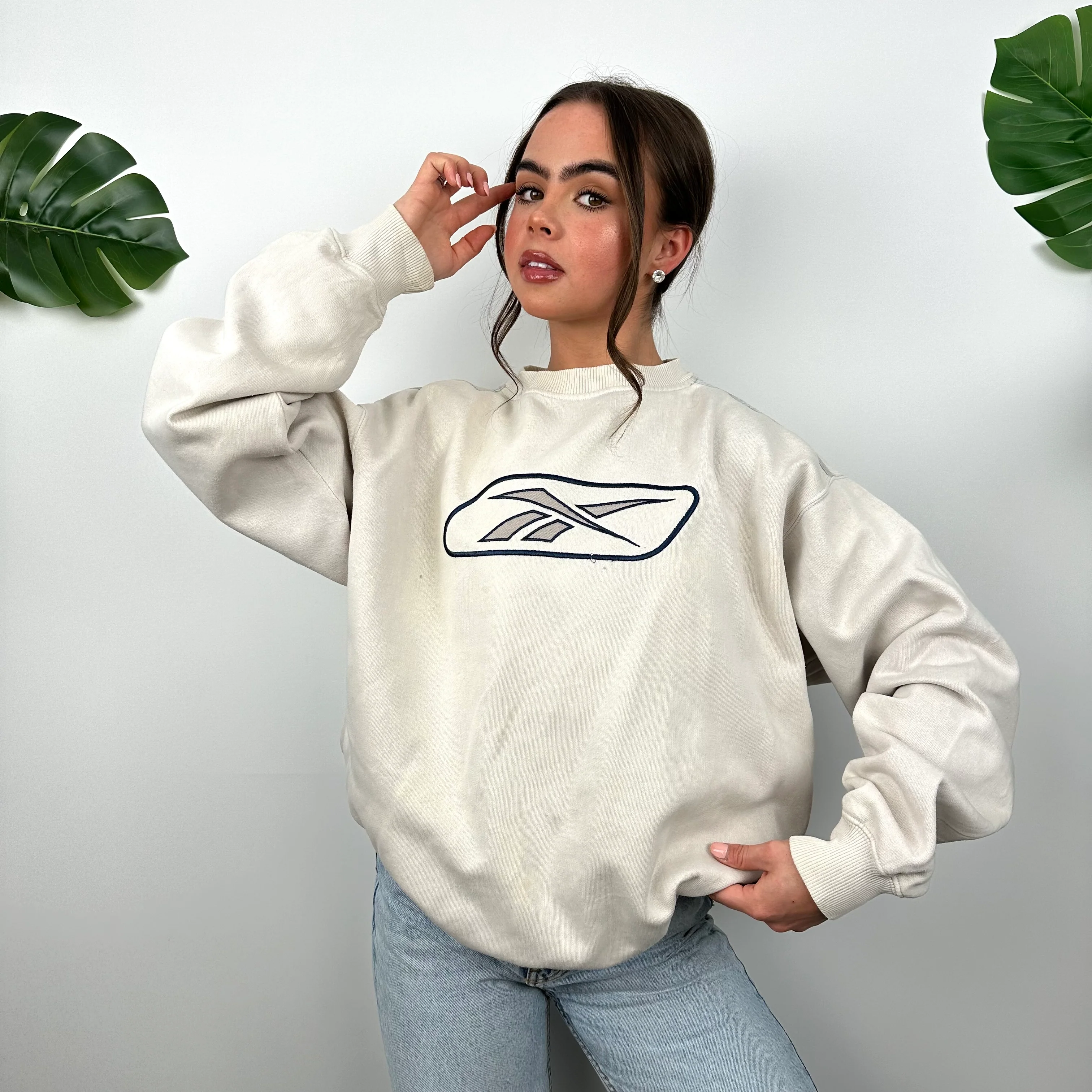 Reebok Cream Embroidered Logo Sweatshirt (M) - Image 2