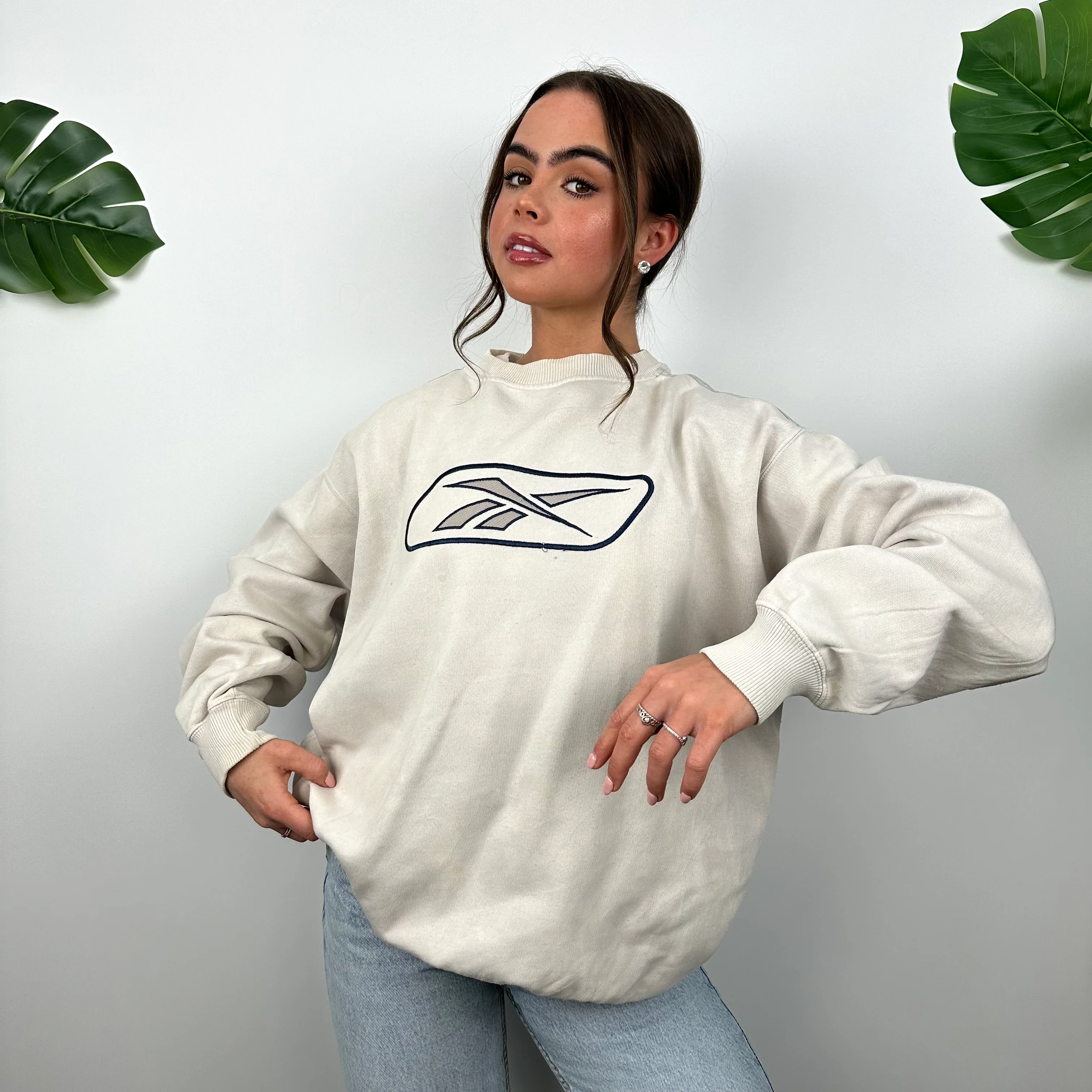Reebok Cream Embroidered Logo Sweatshirt (M) - Image 3