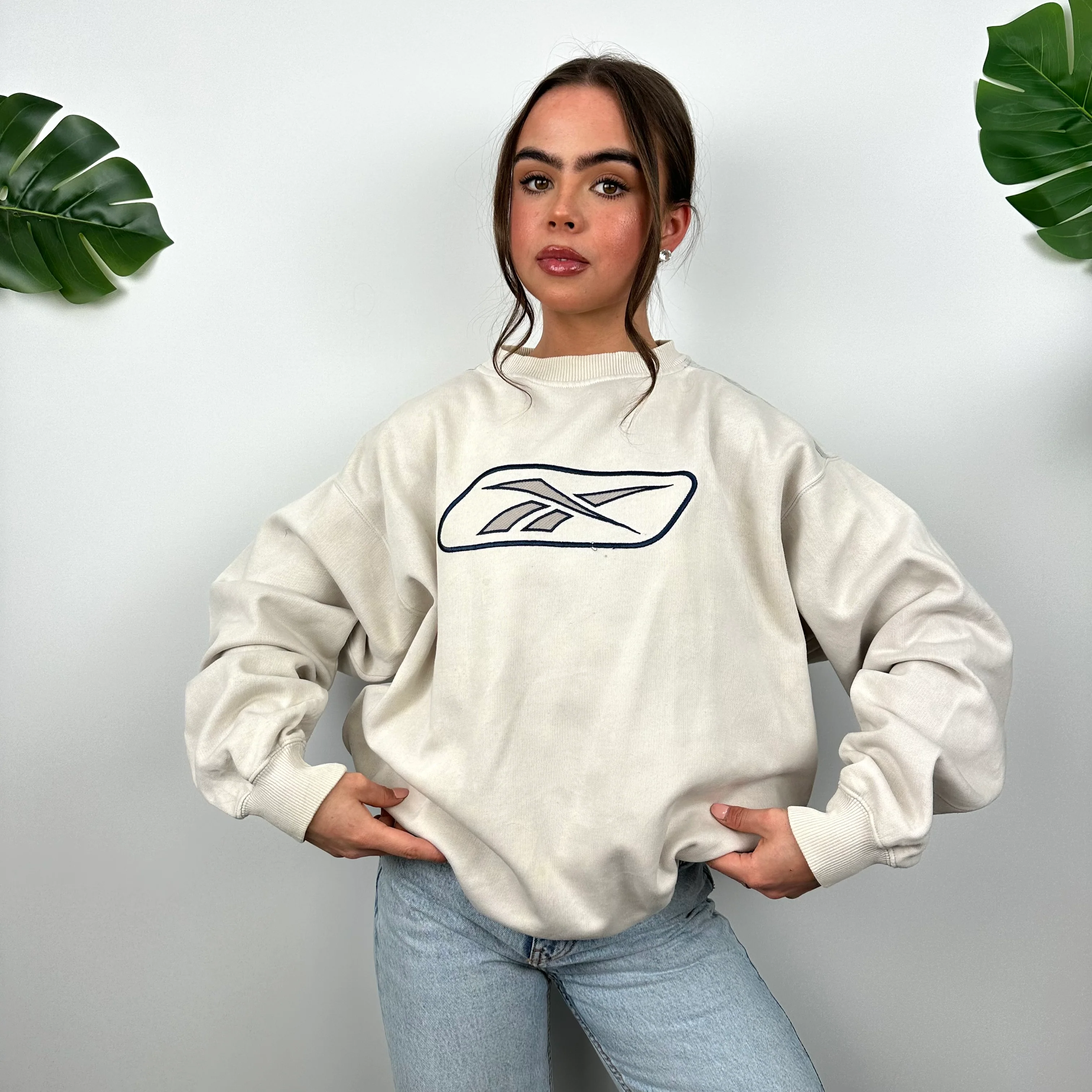 Reebok Cream Embroidered Logo Sweatshirt (M) - Image 6