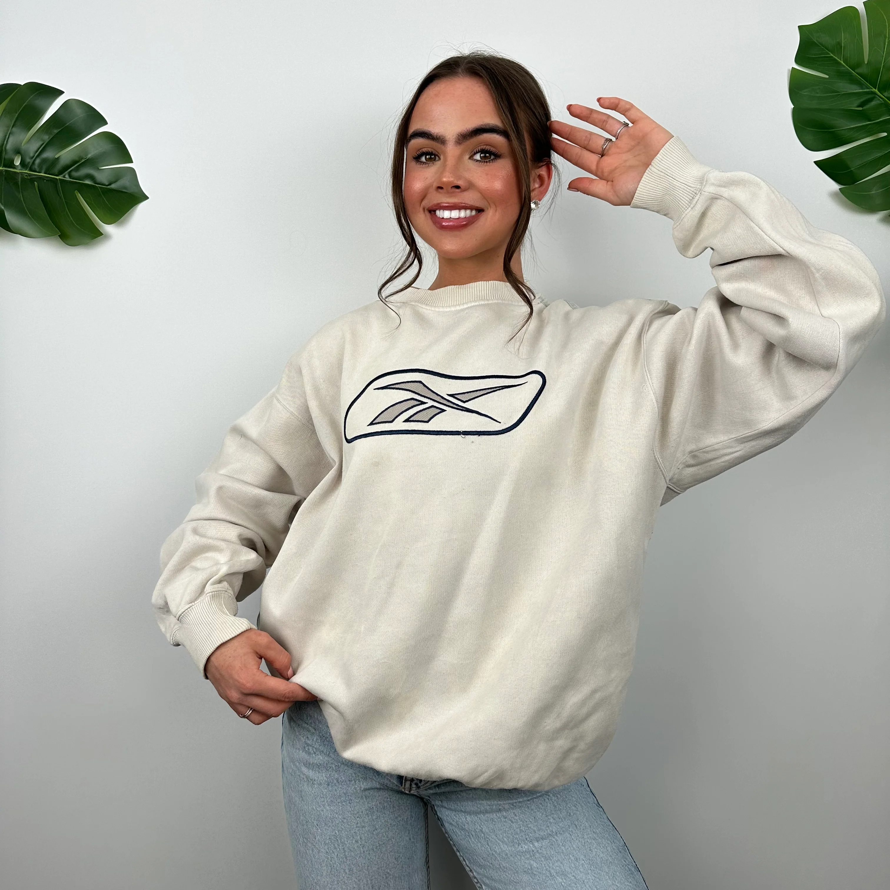 Reebok Cream Embroidered Logo Sweatshirt (M) - Image 7
