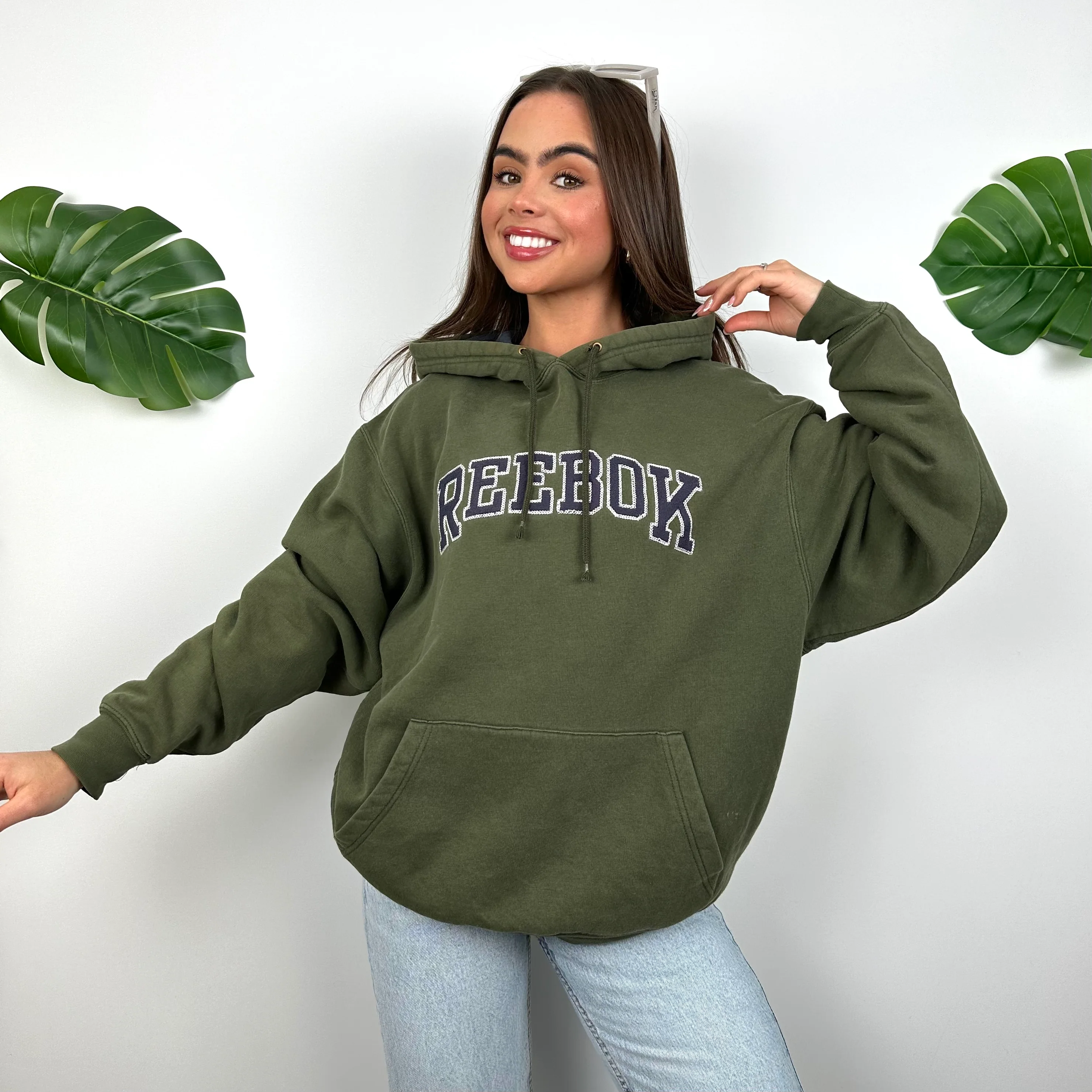 Reebok Green Embroidered Spell Out Hoodie (M)