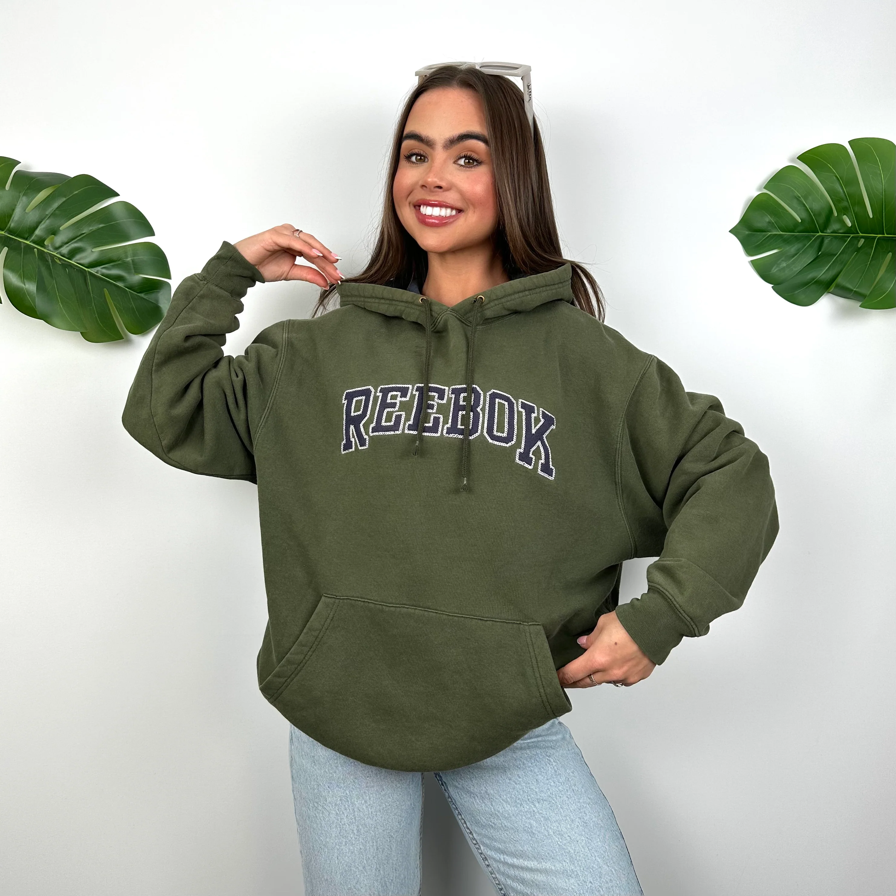 Reebok Green Embroidered Spell Out Hoodie (M) - Image 3