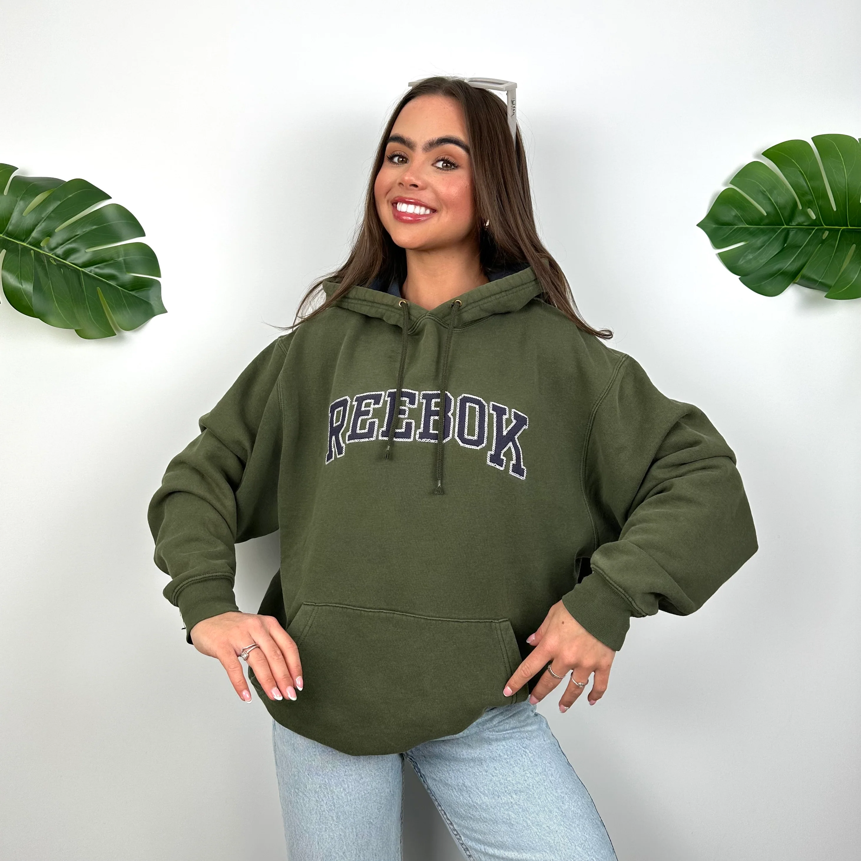 Reebok Green Embroidered Spell Out Hoodie (M) - Image 4