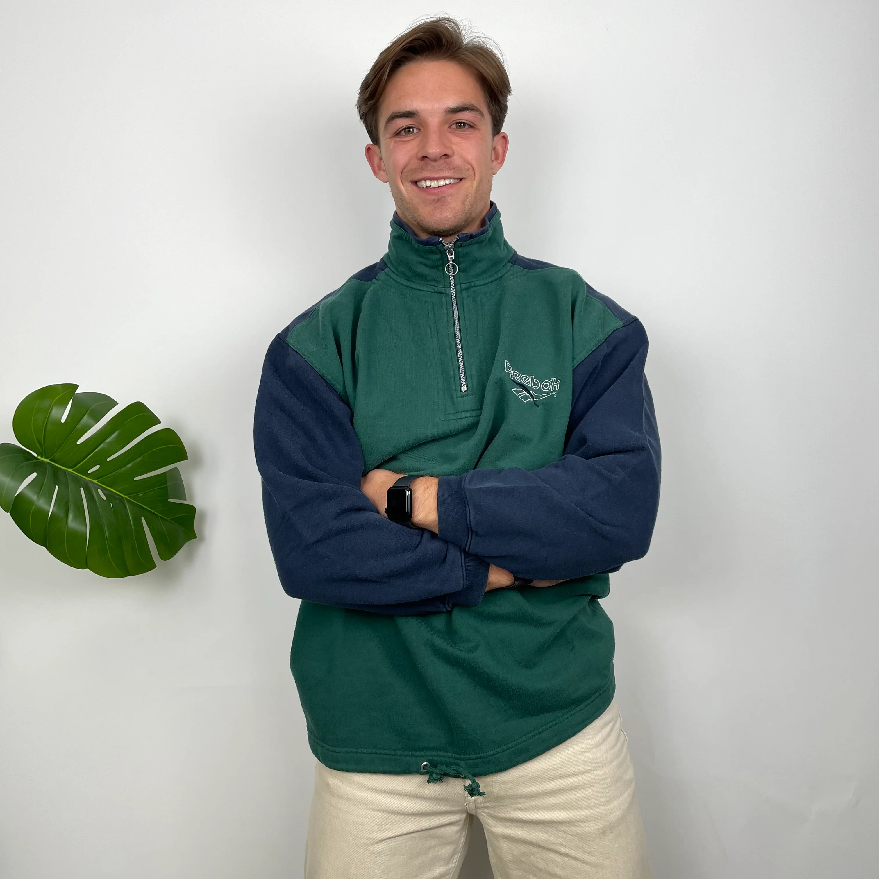 Reebok Green Embroidered Spell Out Quarter Zip Sweatshirt (XL) - Image 2