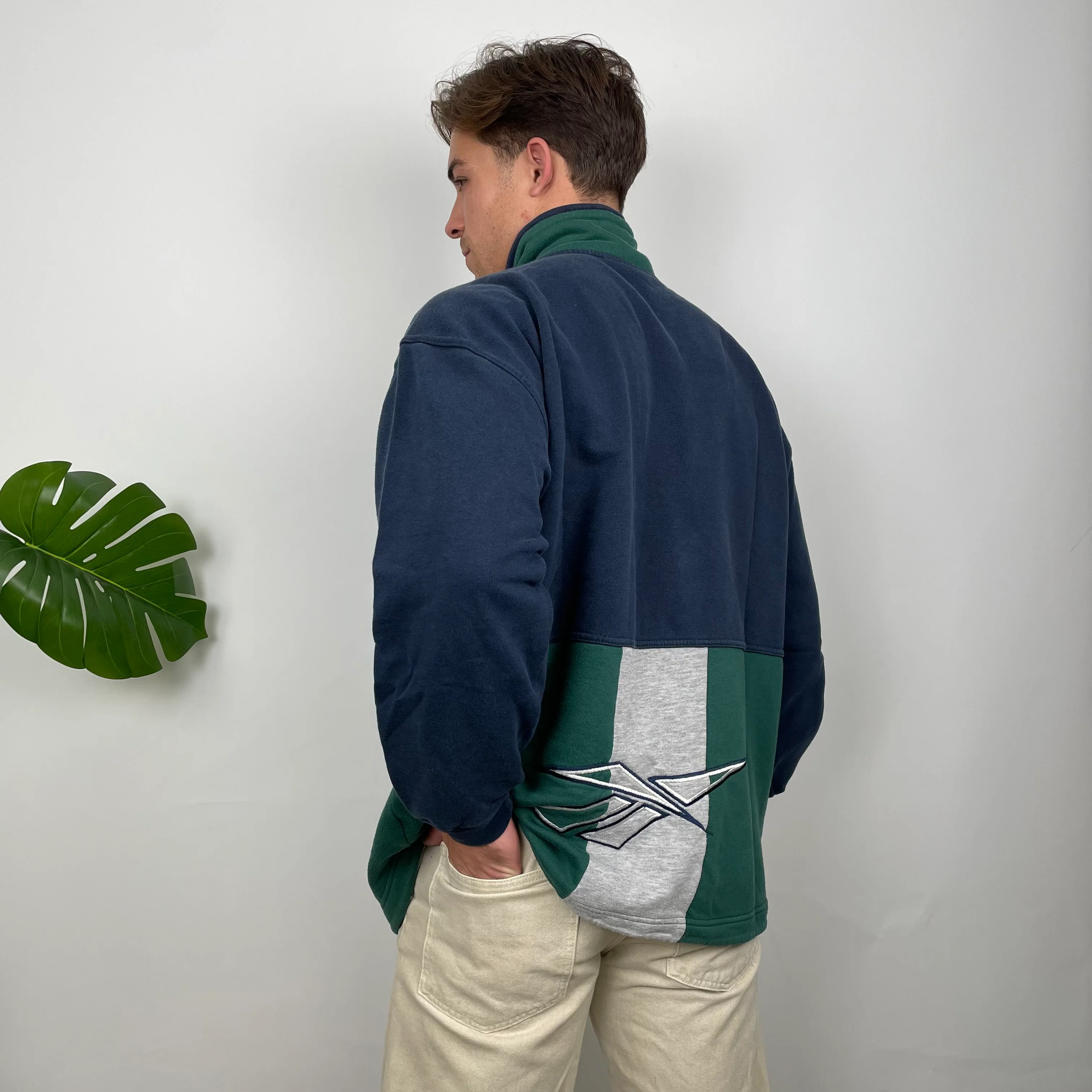 Reebok Green Embroidered Spell Out Quarter Zip Sweatshirt (XL) - Image 3