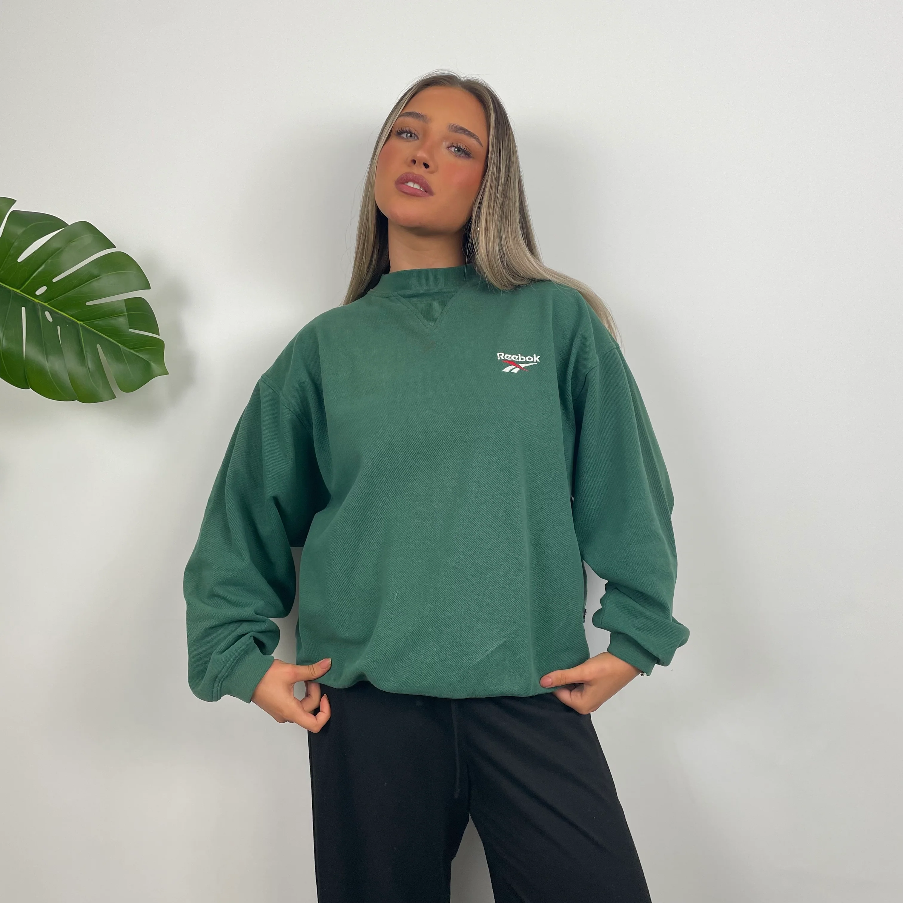 Reebok Green Embroidered Spell Out Sweatshirt (S) - Image 4
