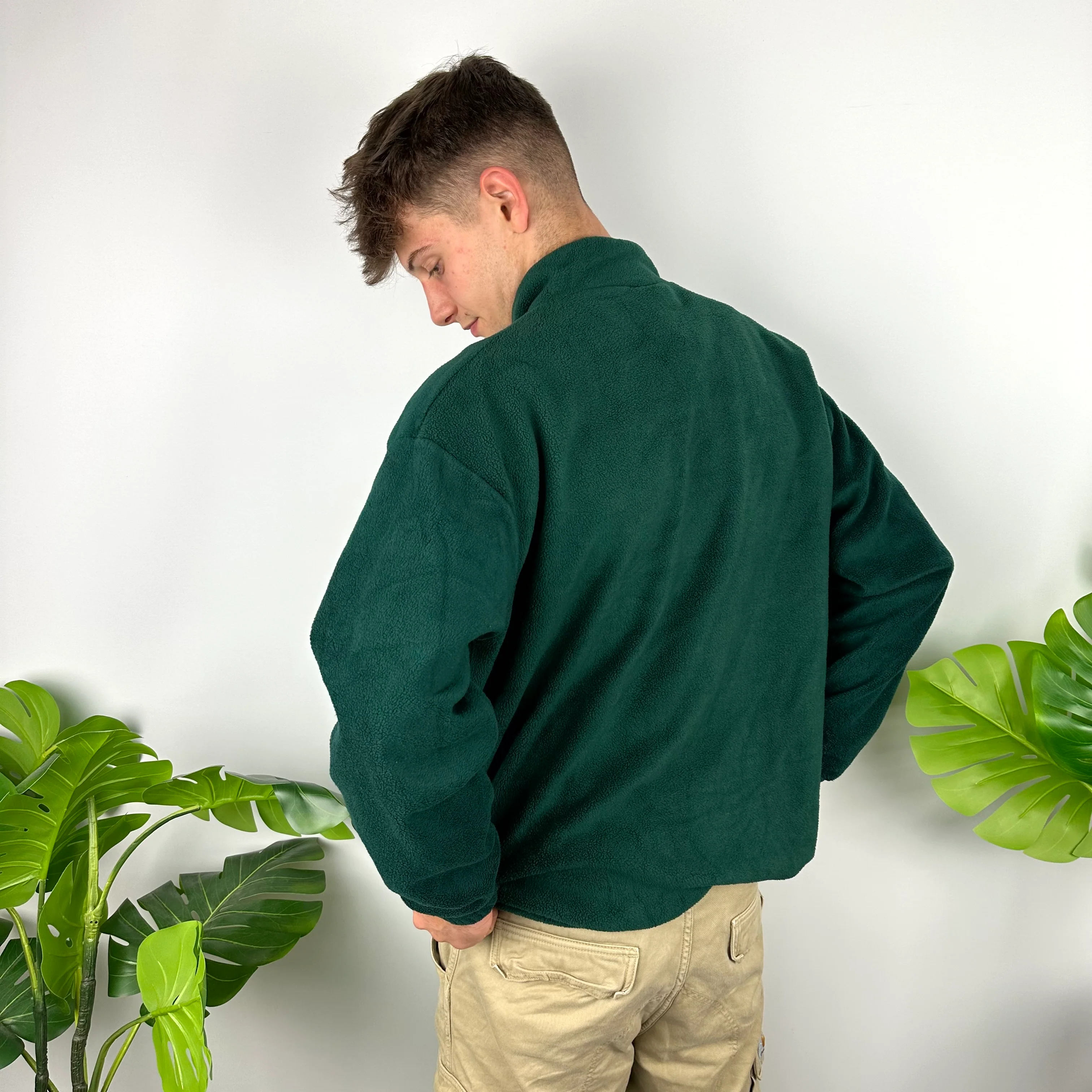 Reebok Green Embroidered Spell Out Teddy Bear Fleece Quarter Zip Sweatshirt (L) - Image 4