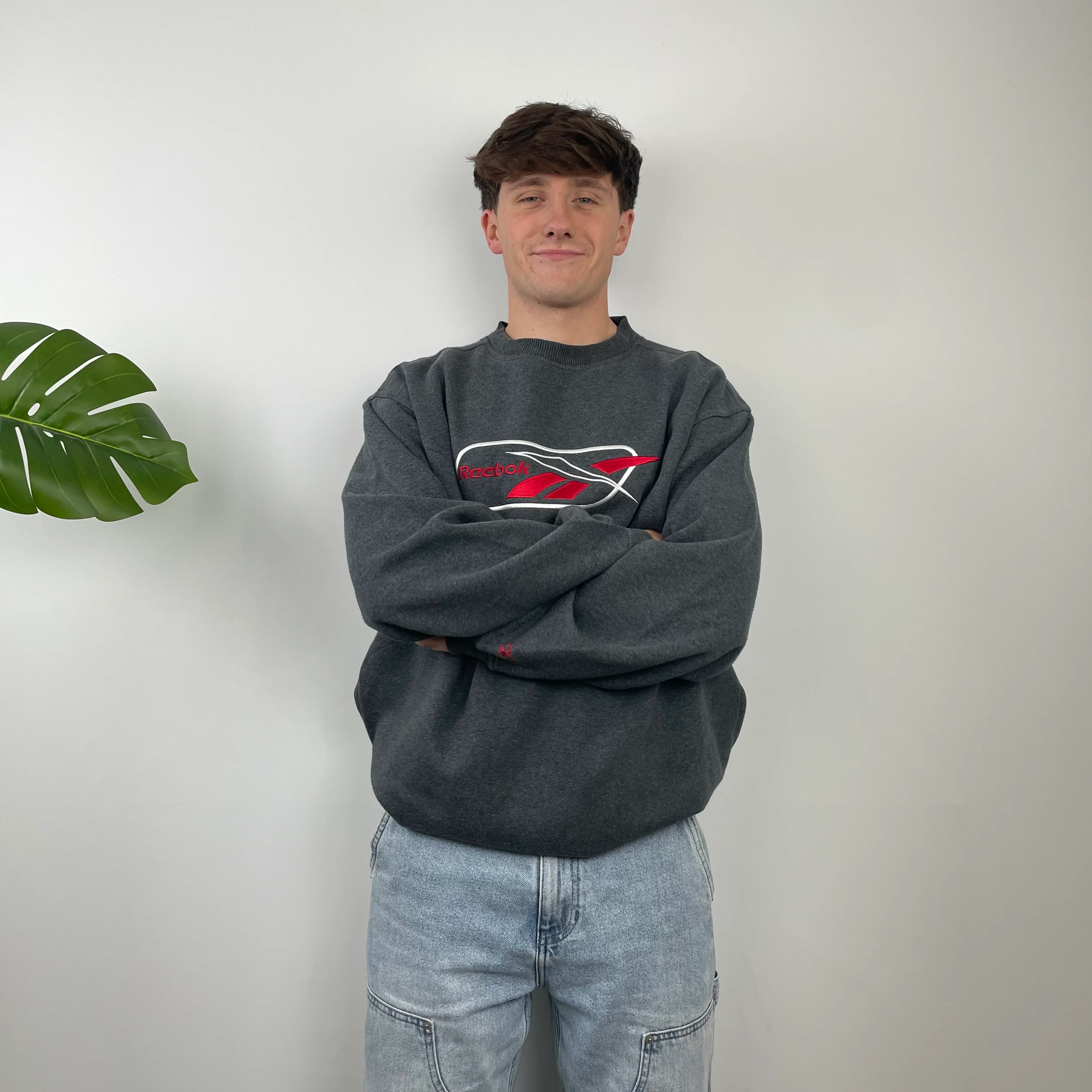 Reebok Grey Embroidered Logo Sweatshirt (XL) - Image 2