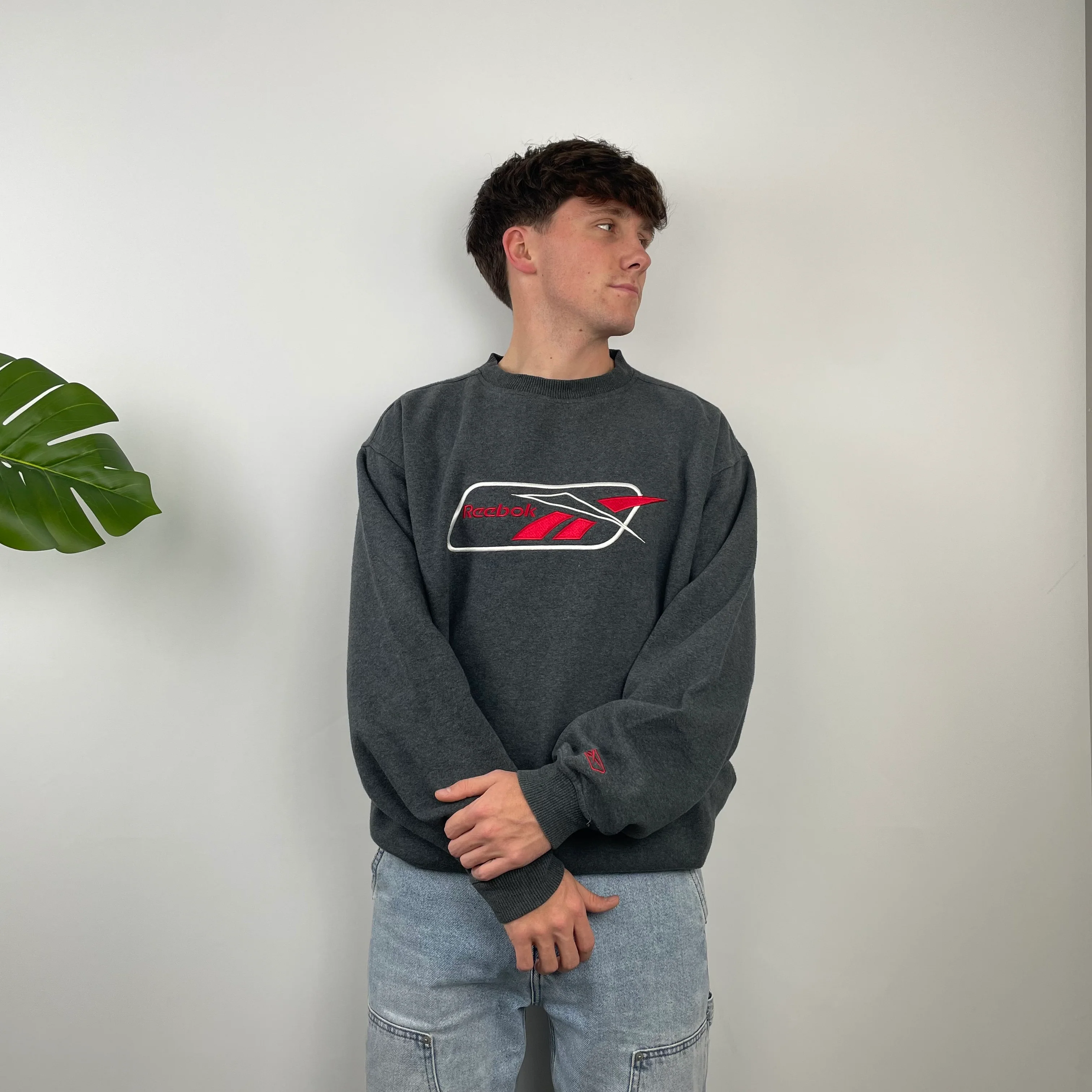 Reebok Grey Embroidered Logo Sweatshirt (XL) - Image 5