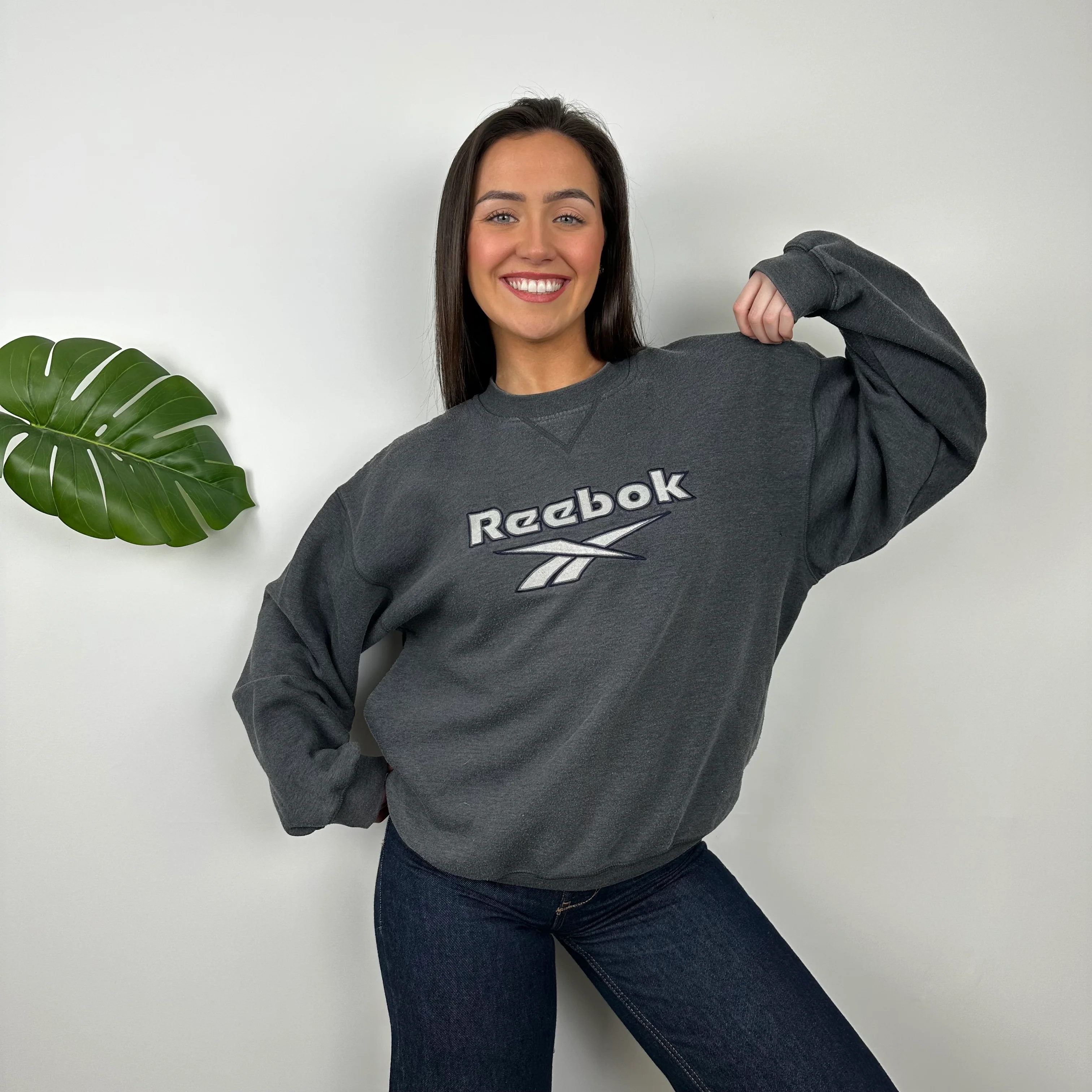 Reebok Grey Embroidered Logo Sweatshirt (L) - Image 3