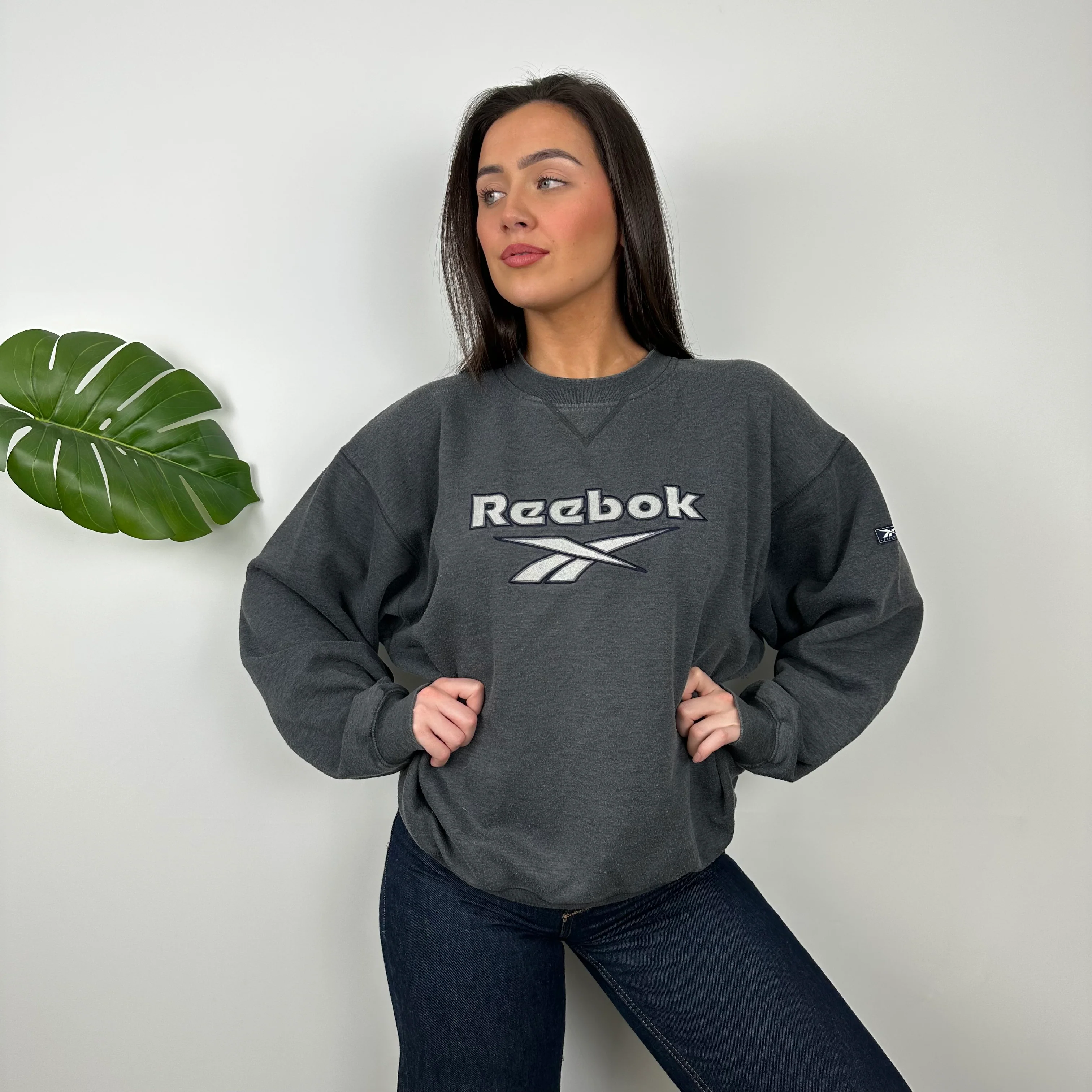 Reebok Grey Embroidered Logo Sweatshirt (L) - Image 4