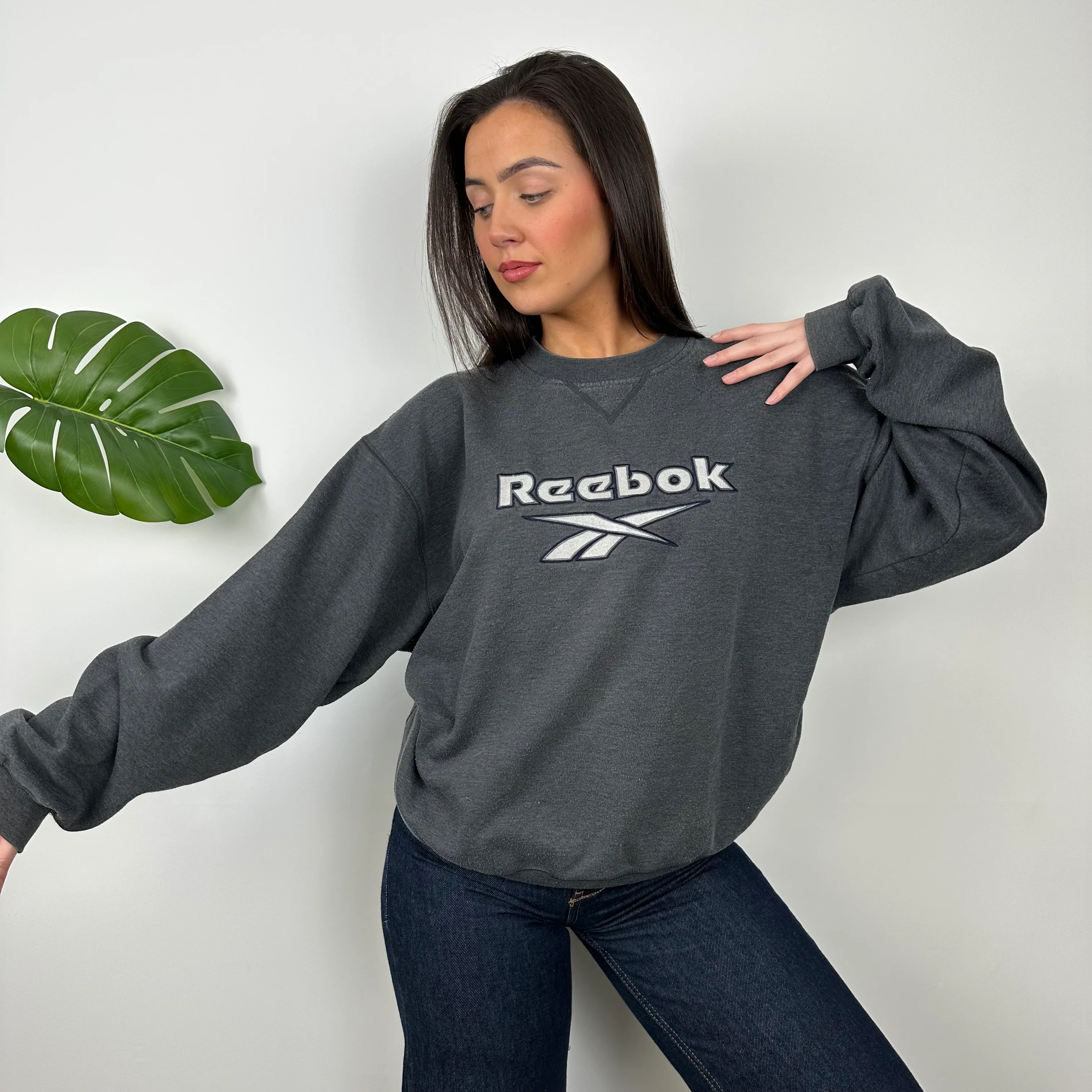 Reebok Grey Embroidered Logo Sweatshirt (L) - Image 5