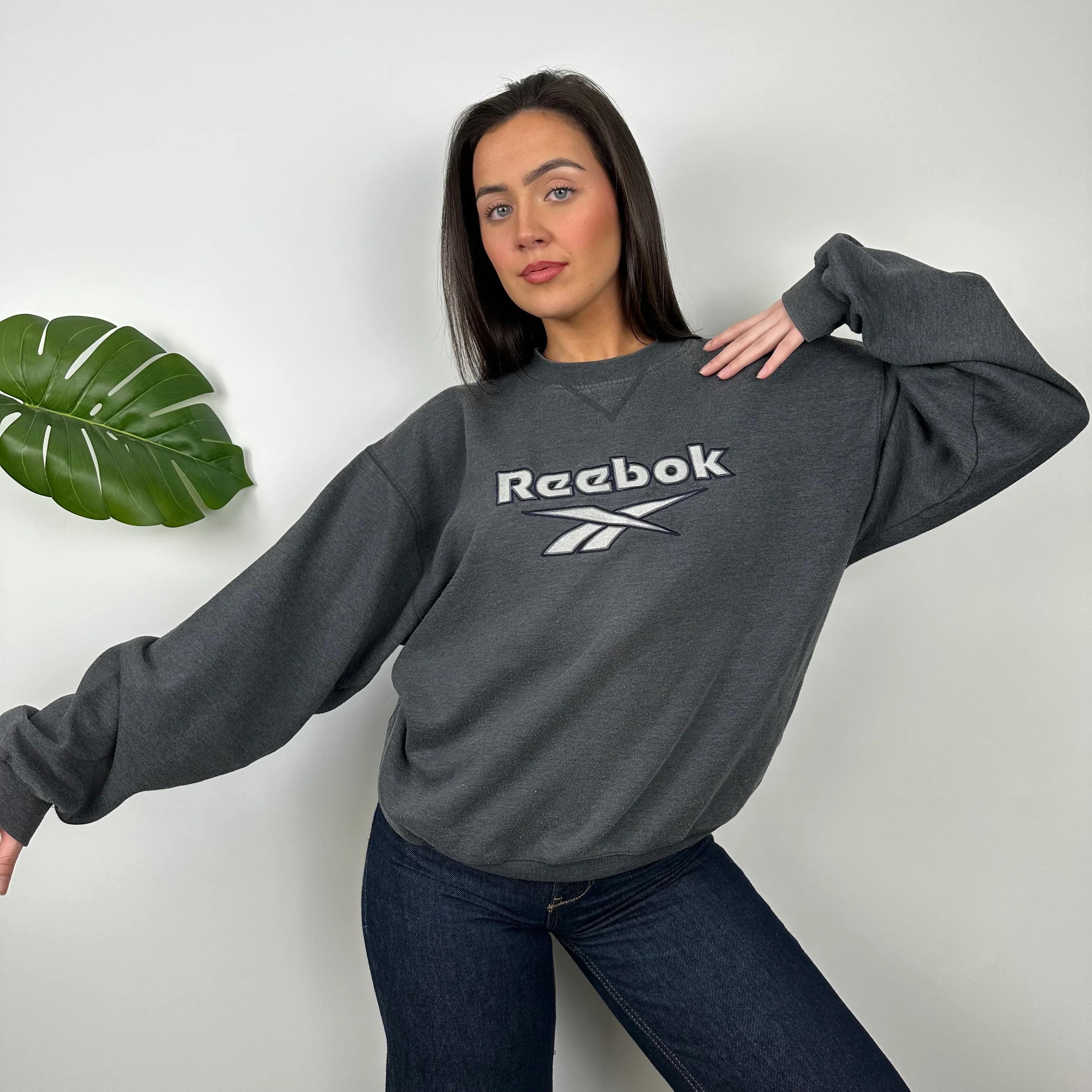 Reebok Grey Embroidered Logo Sweatshirt (L) - Image 6