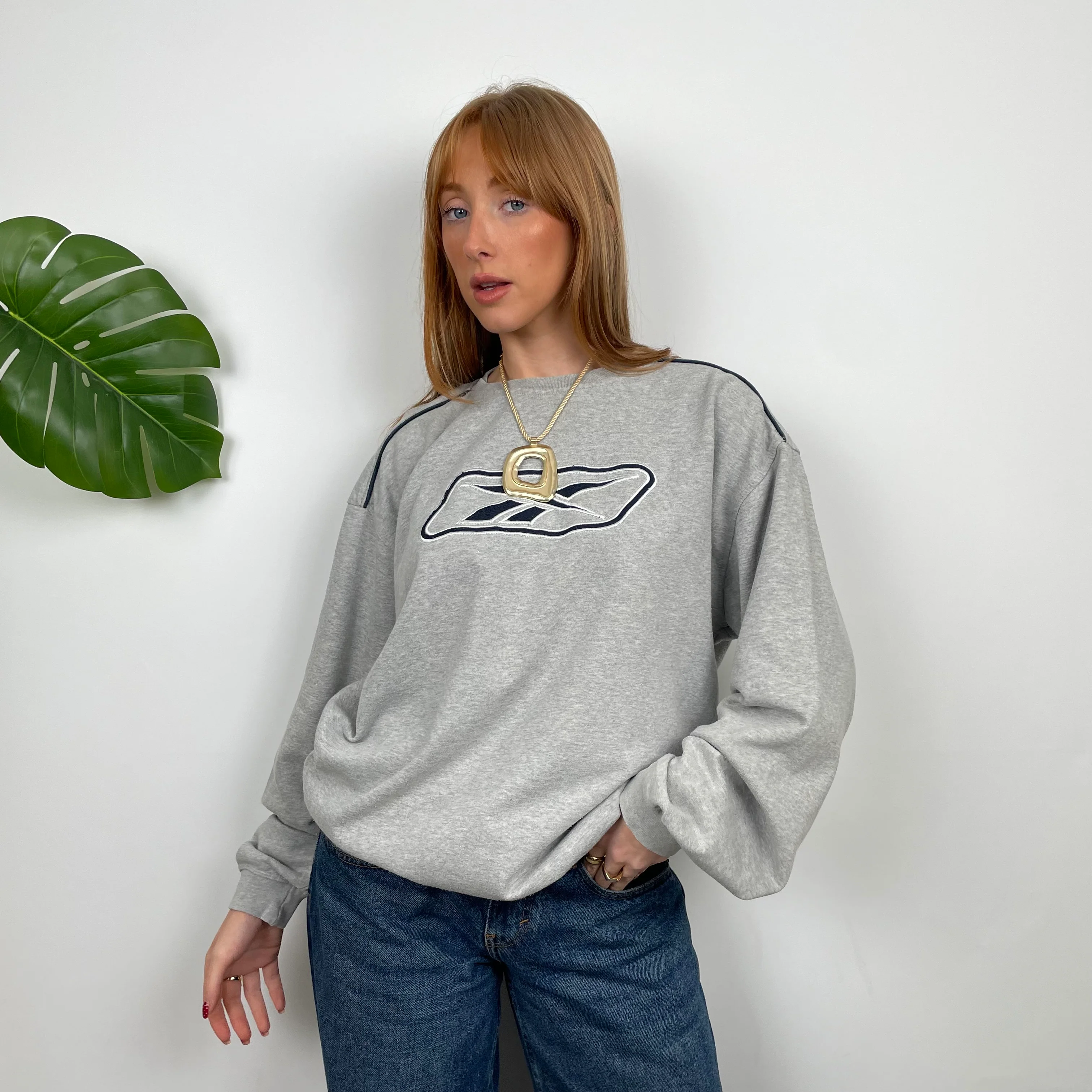 Reebok Grey Embroidered Logo Sweatshirt (M) - Image 3