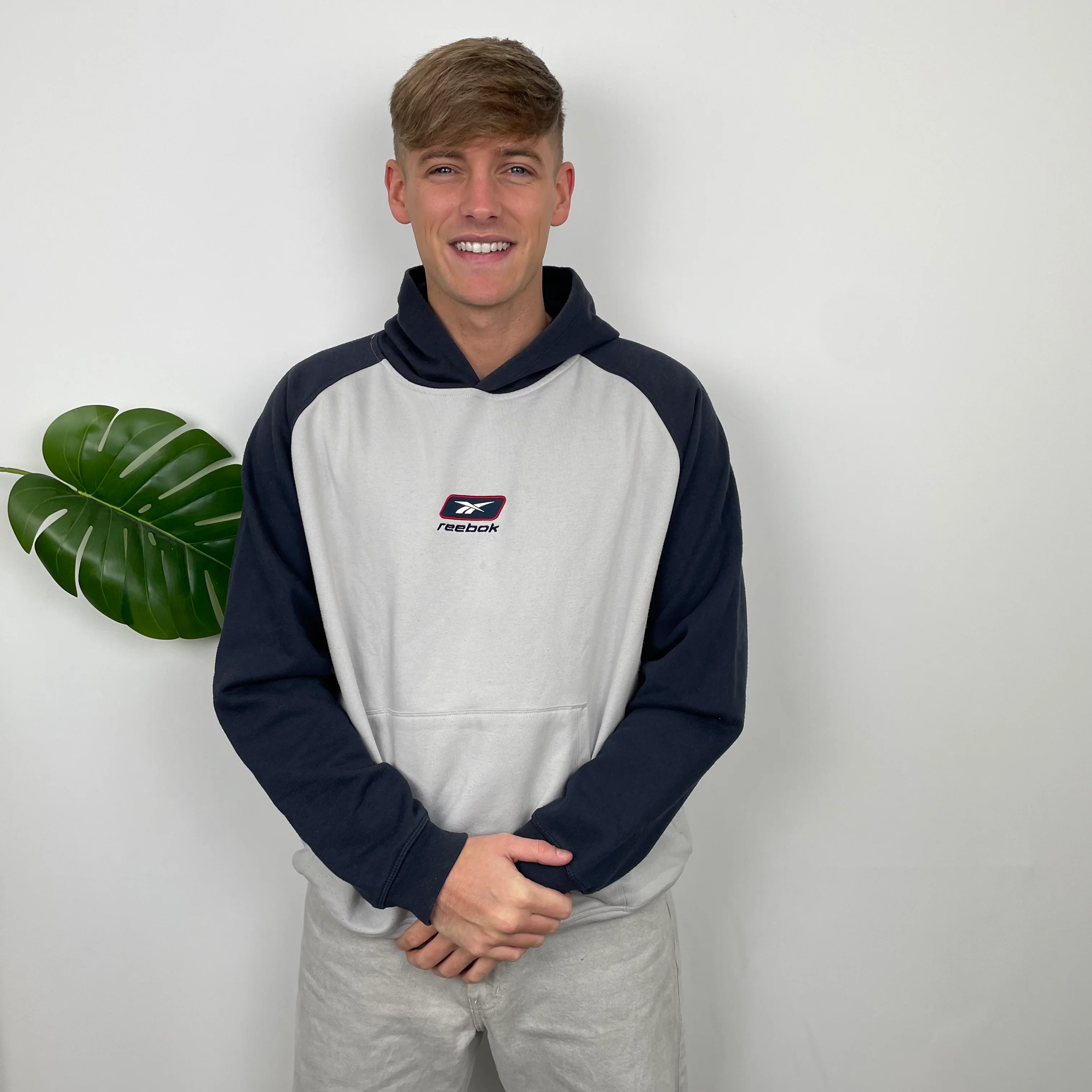 Reebok Grey Embroidered Spell Out Hoodie (L) - Image 3