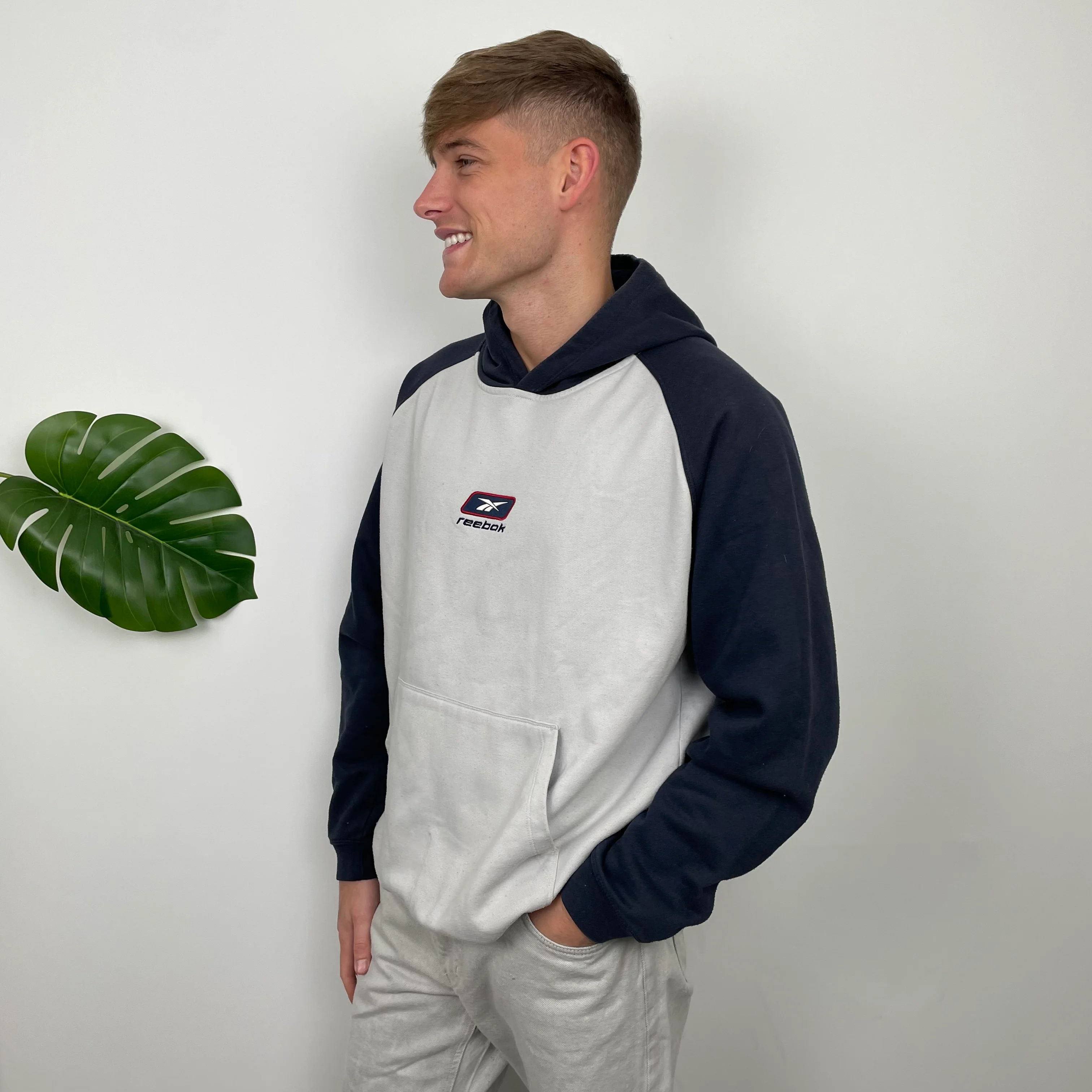 Reebok Grey Embroidered Spell Out Hoodie (L) - Image 4