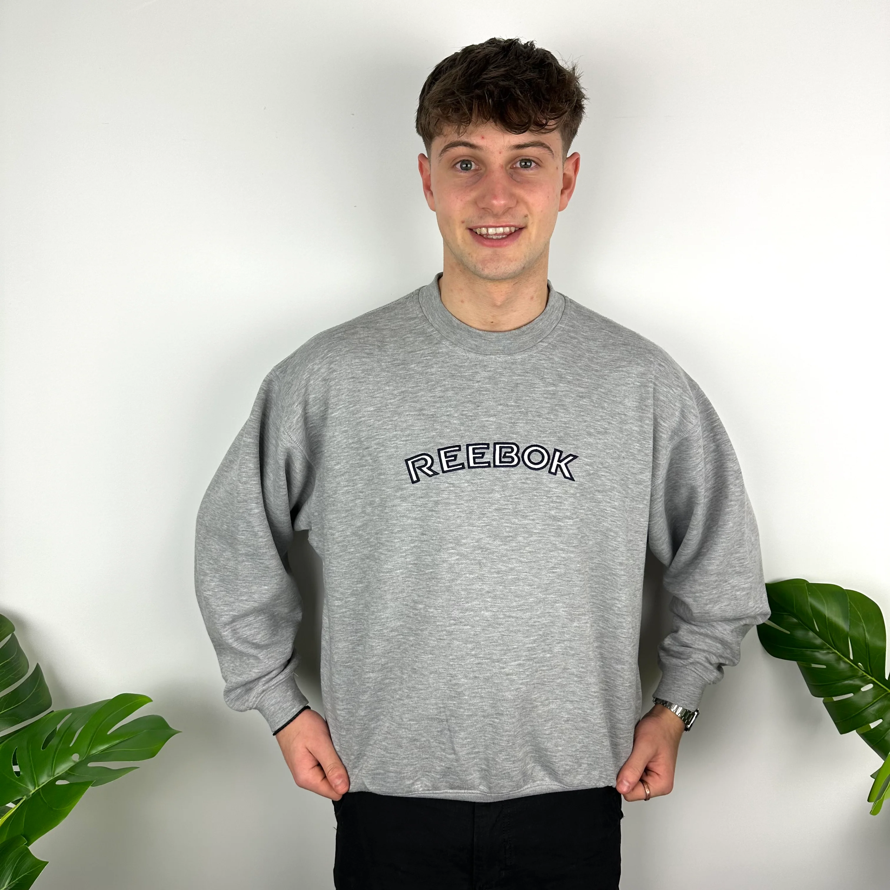 Reebok Grey Embroidered Spell Out Sweatshirt (M) - Image 2