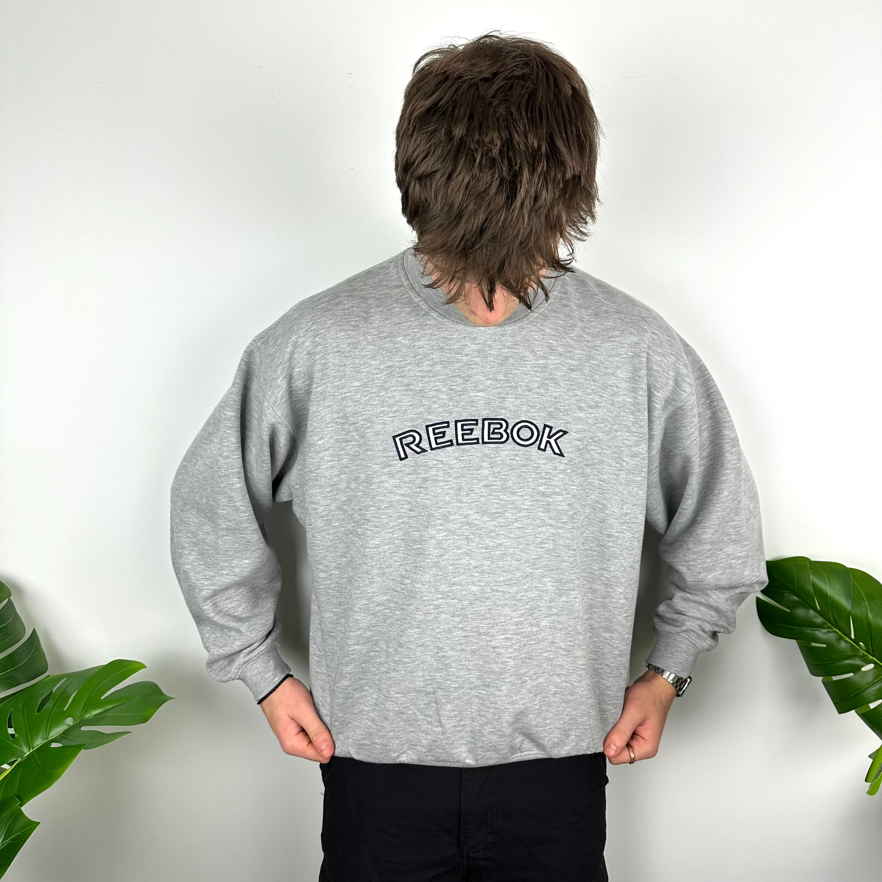 Reebok Grey Embroidered Spell Out Sweatshirt (M) - Image 4