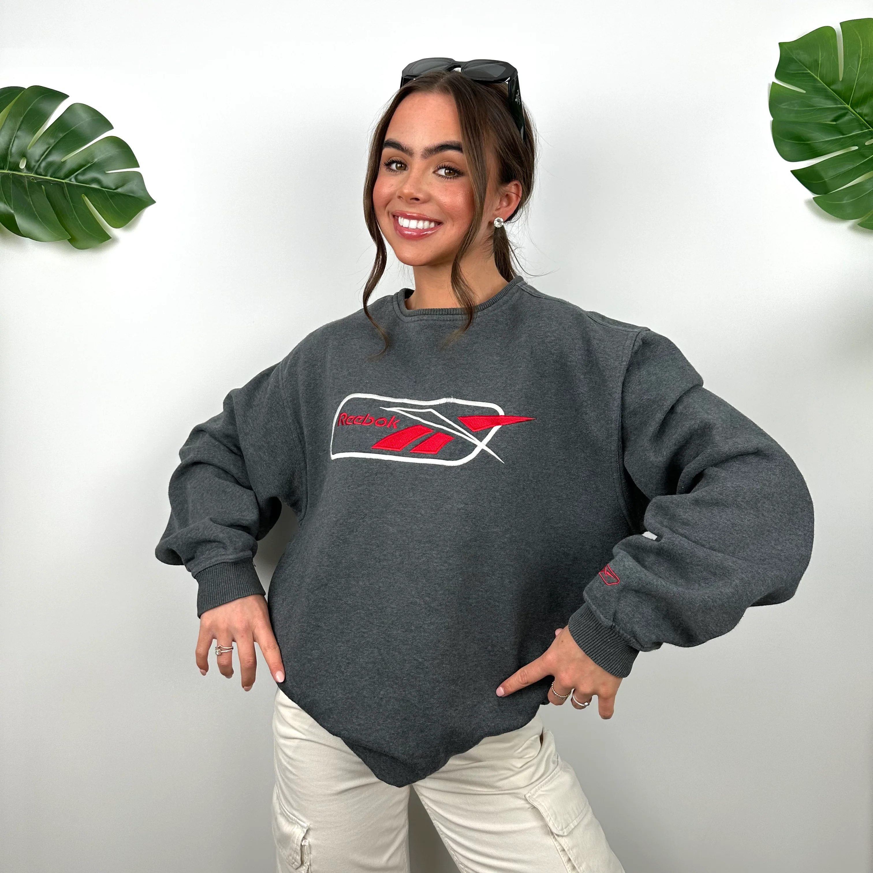 Reebok Grey Embroidered Spell Out Sweatshirt (M)