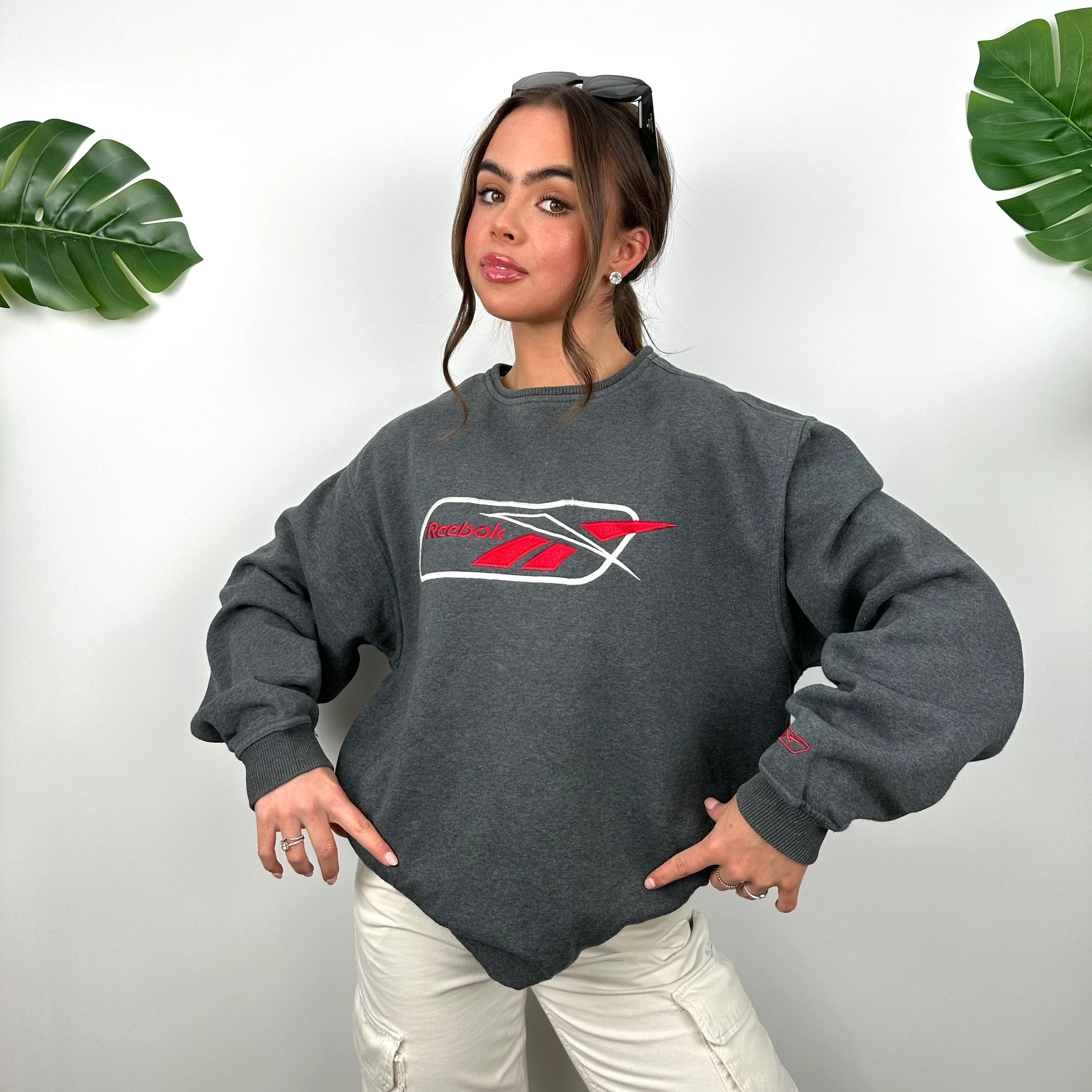 Reebok Grey Embroidered Spell Out Sweatshirt (M) - Image 2