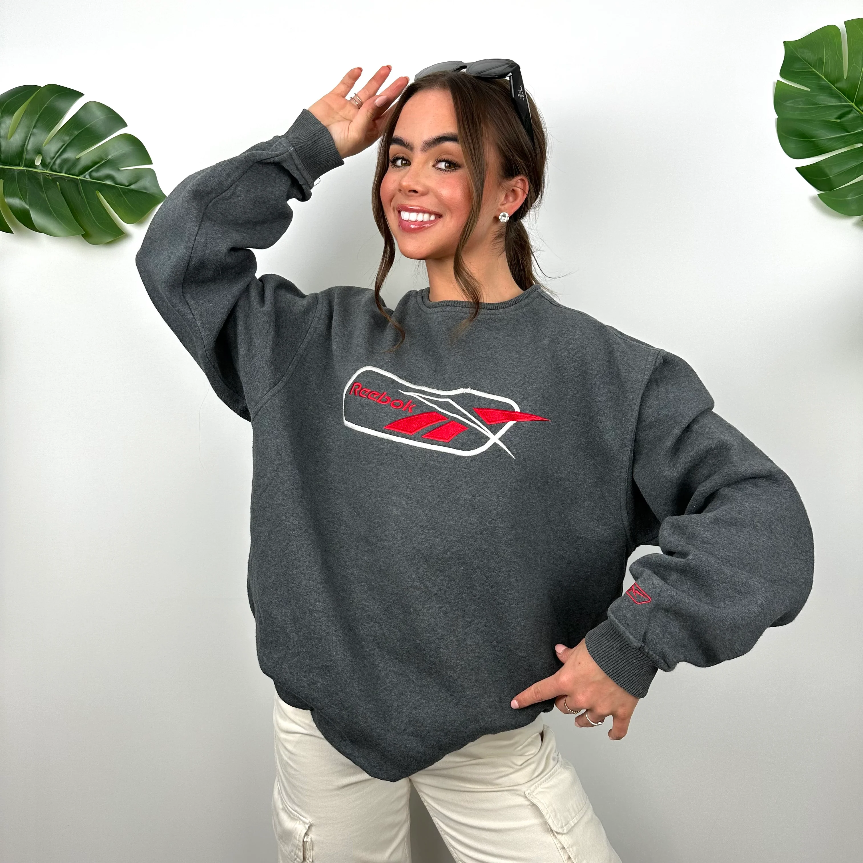 Reebok Grey Embroidered Spell Out Sweatshirt (M) - Image 3