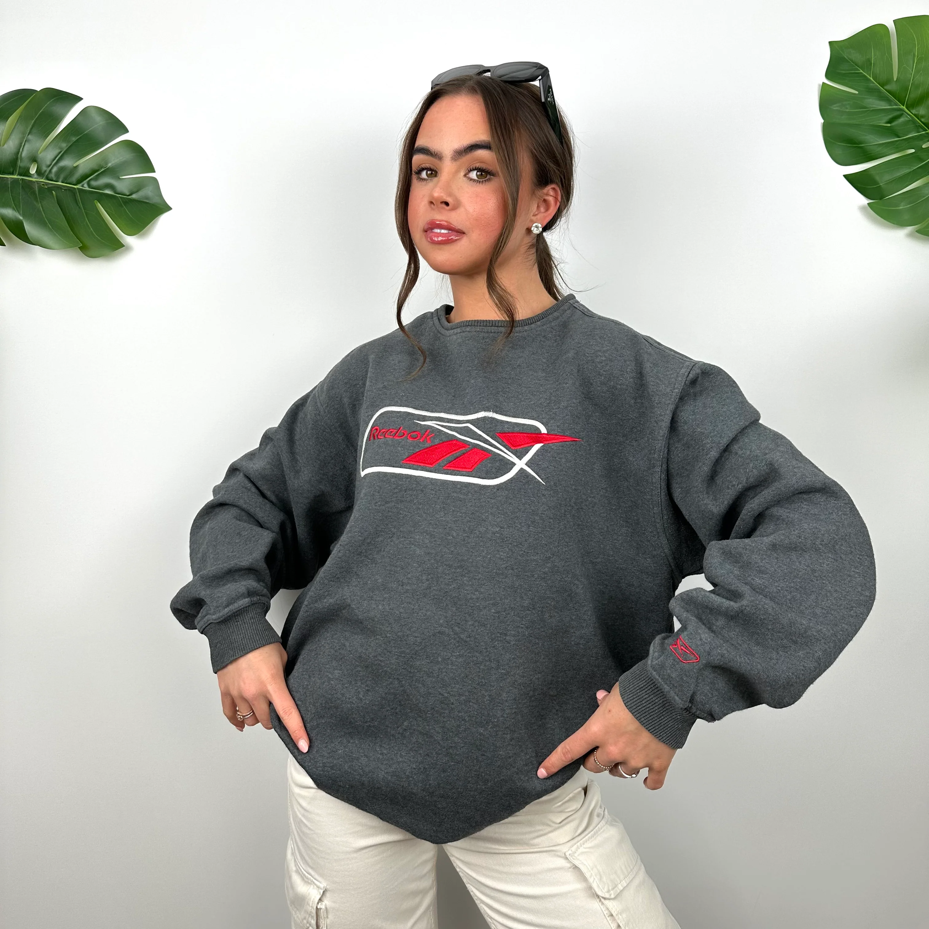 Reebok Grey Embroidered Spell Out Sweatshirt (M) - Image 4
