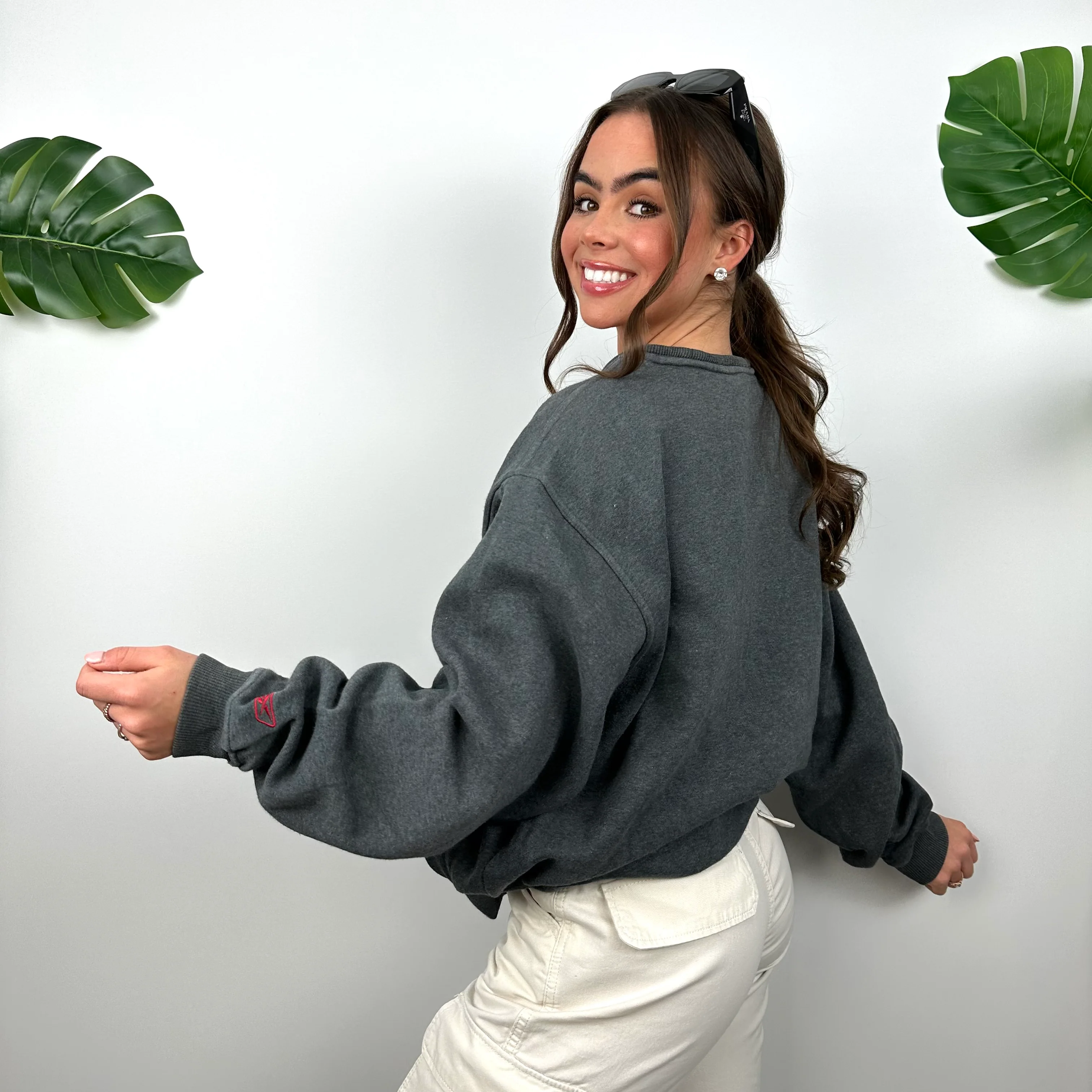 Reebok Grey Embroidered Spell Out Sweatshirt (M) - Image 5
