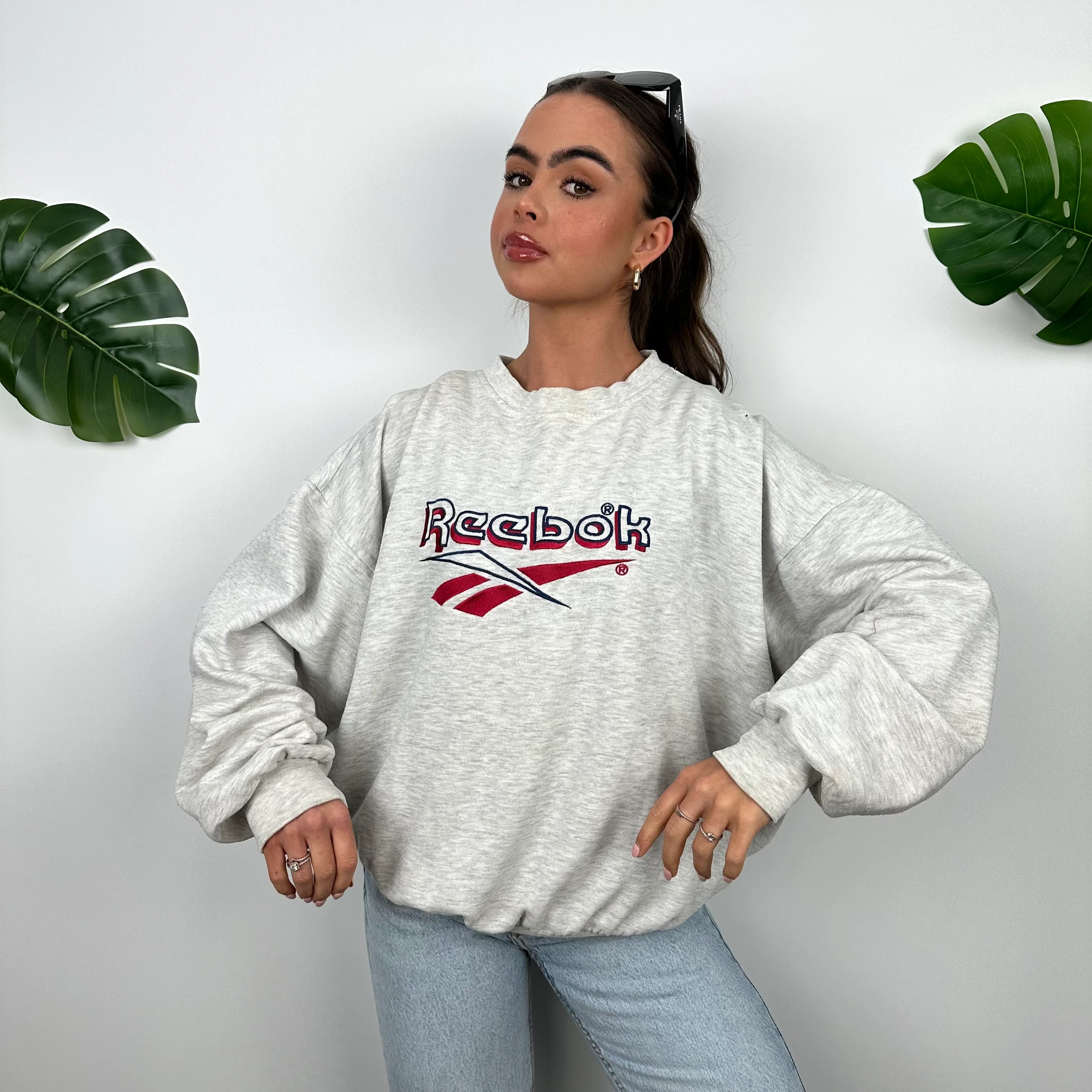Reebok Grey Embroidered Spell Out Sweatshirt (L)