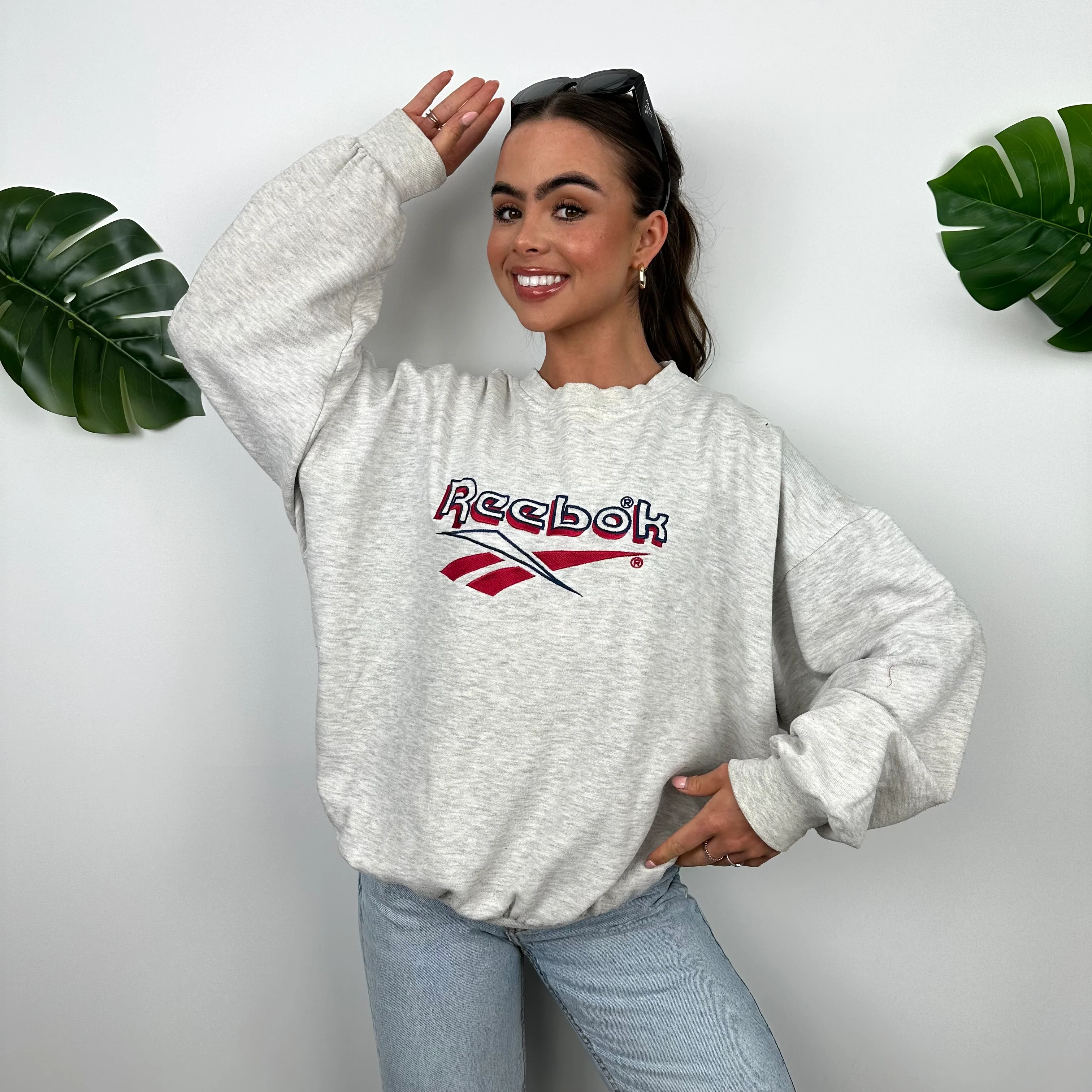 Reebok Grey Embroidered Spell Out Sweatshirt (L) - Image 2