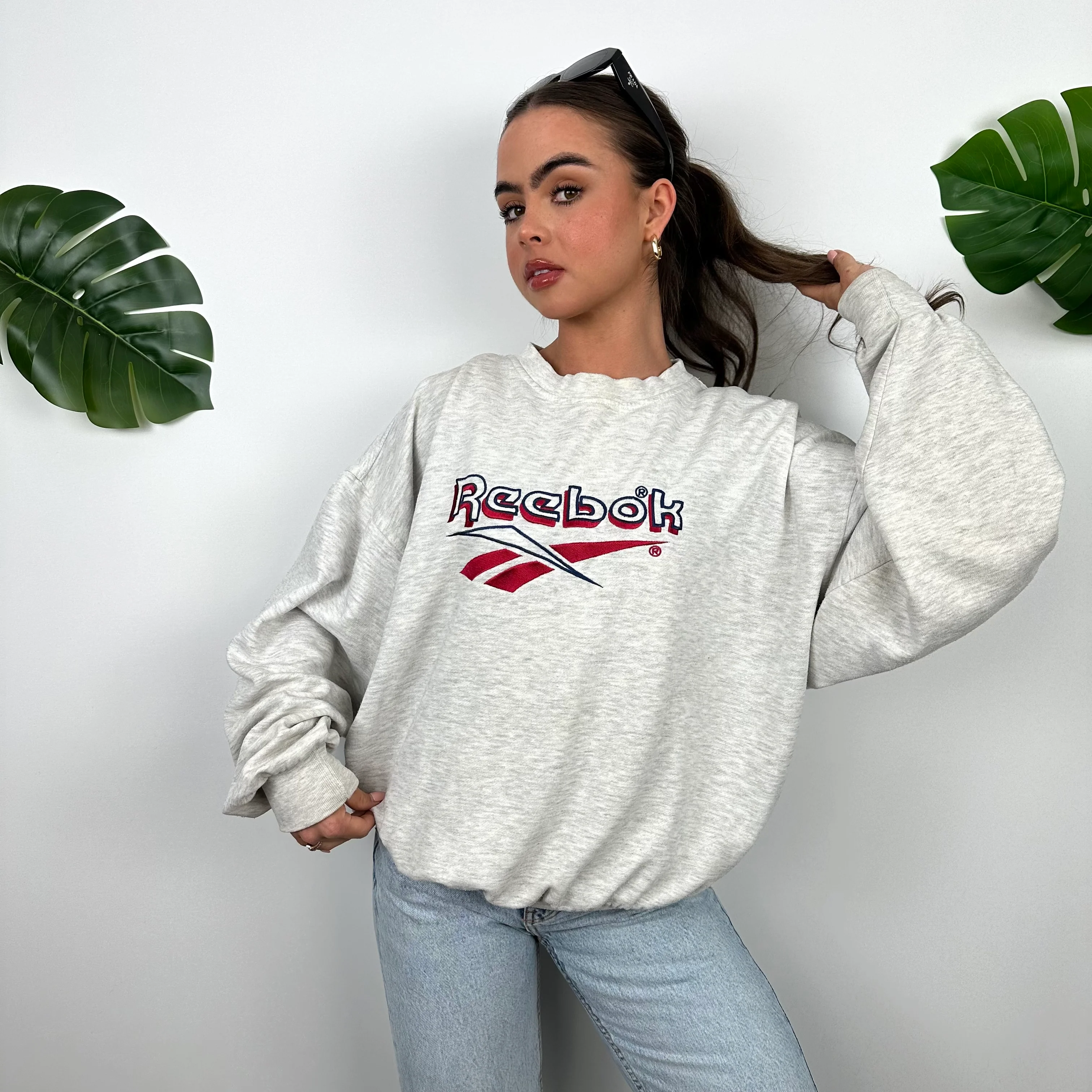 Reebok Grey Embroidered Spell Out Sweatshirt (L) - Image 3