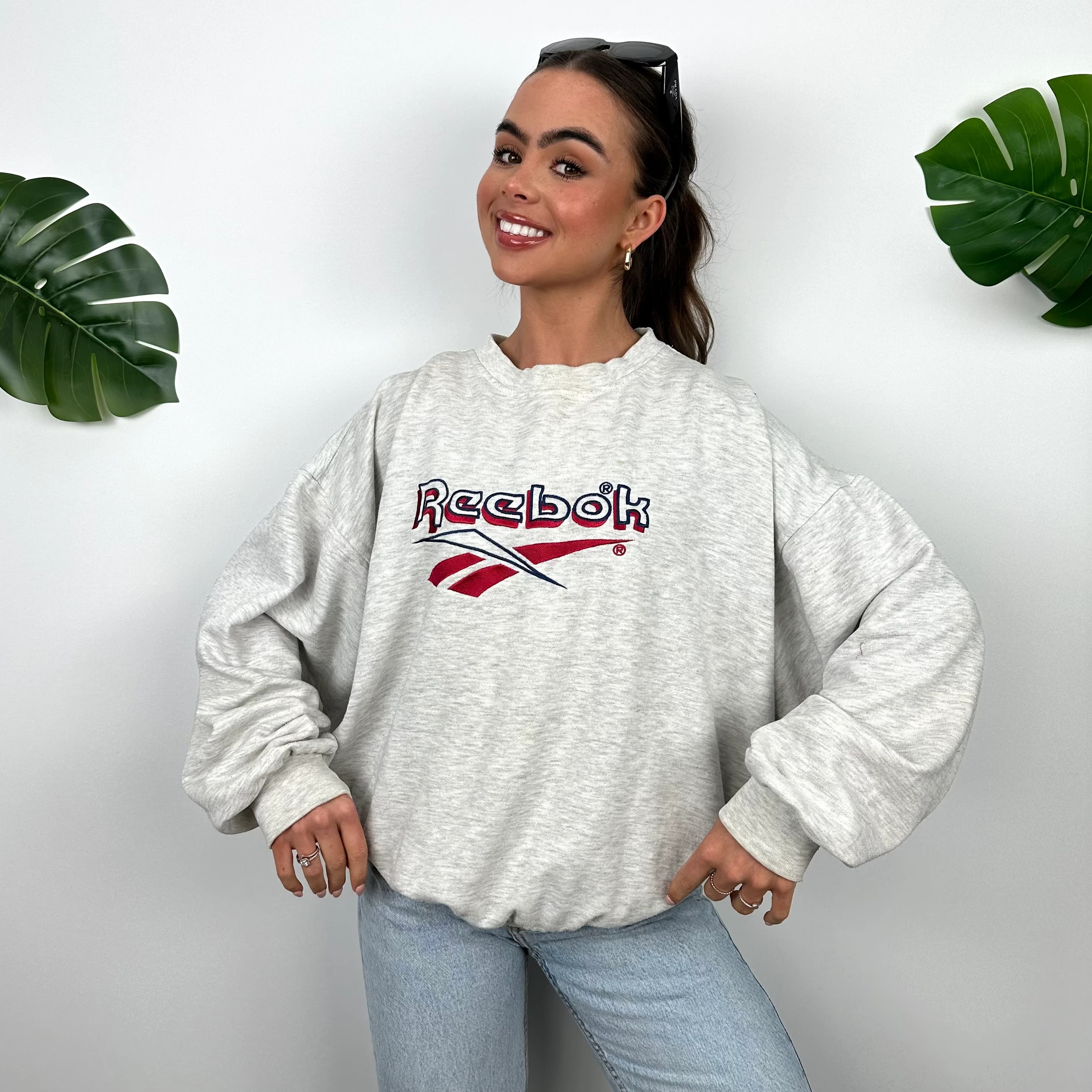 Reebok Grey Embroidered Spell Out Sweatshirt (L) - Image 4