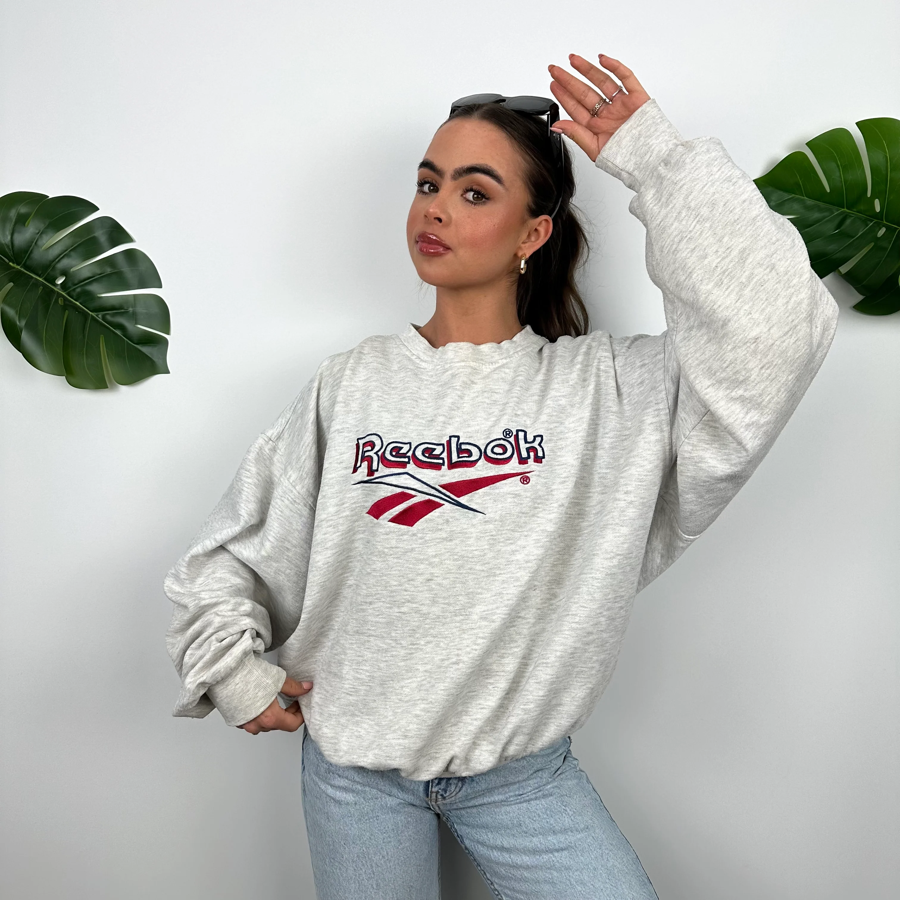 Reebok Grey Embroidered Spell Out Sweatshirt (L) - Image 5