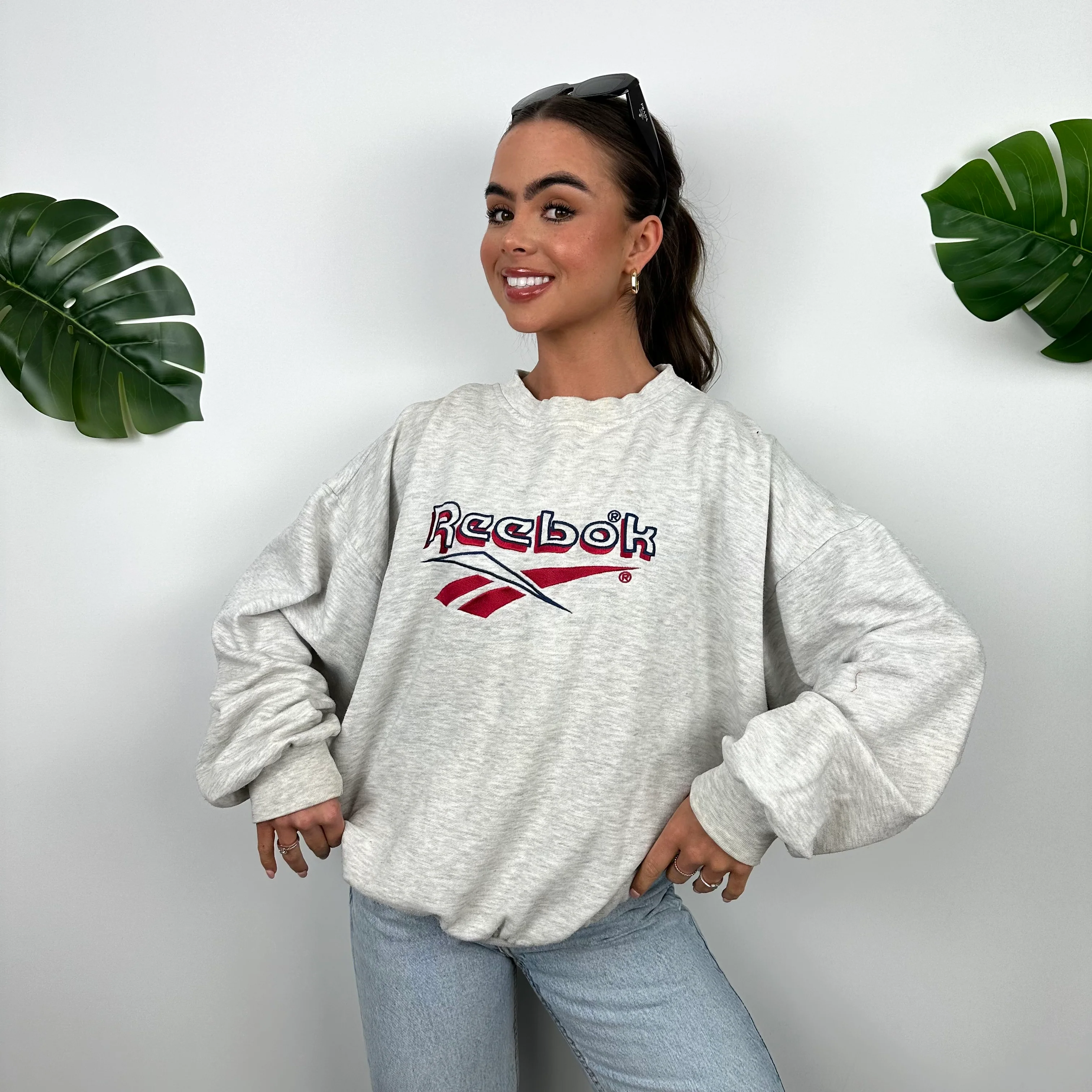 Reebok Grey Embroidered Spell Out Sweatshirt (L) - Image 6