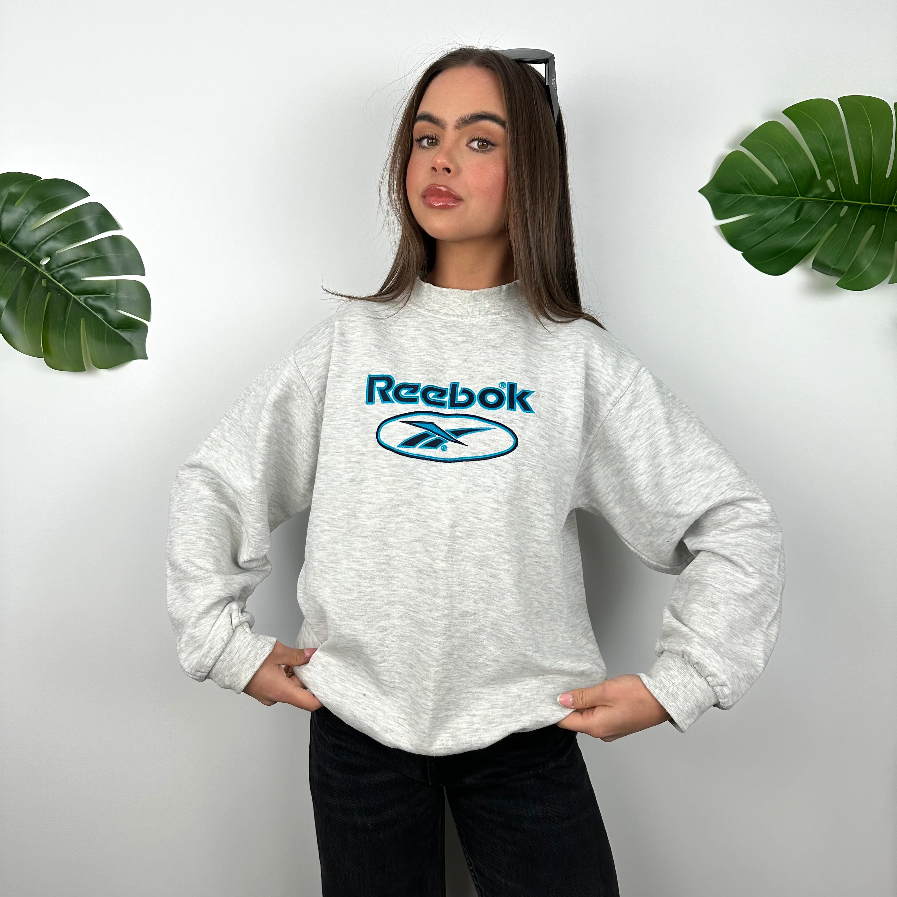 Reebok Grey Embroidered Spell Out Sweatshirt (M)