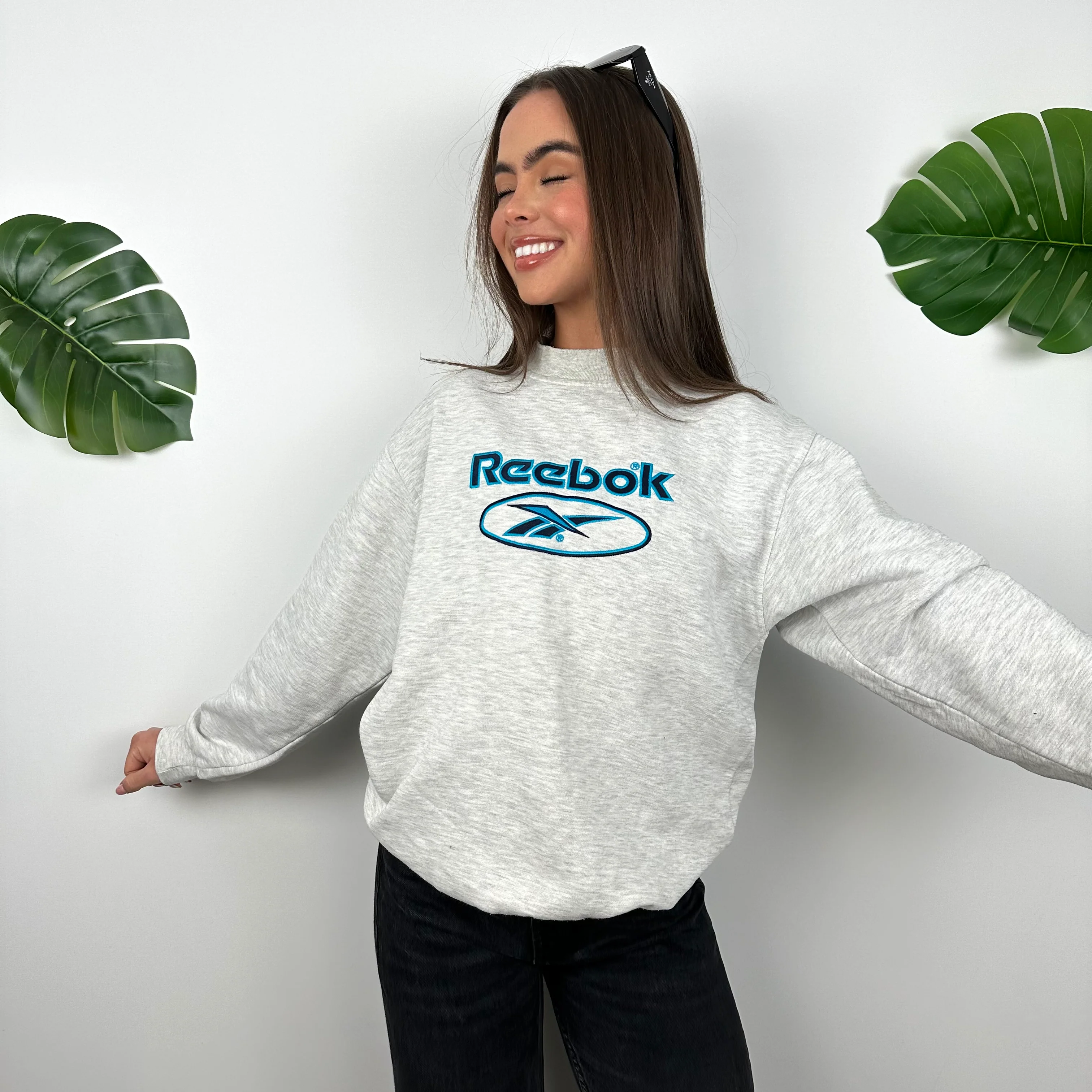 Reebok Grey Embroidered Spell Out Sweatshirt (M) - Image 2