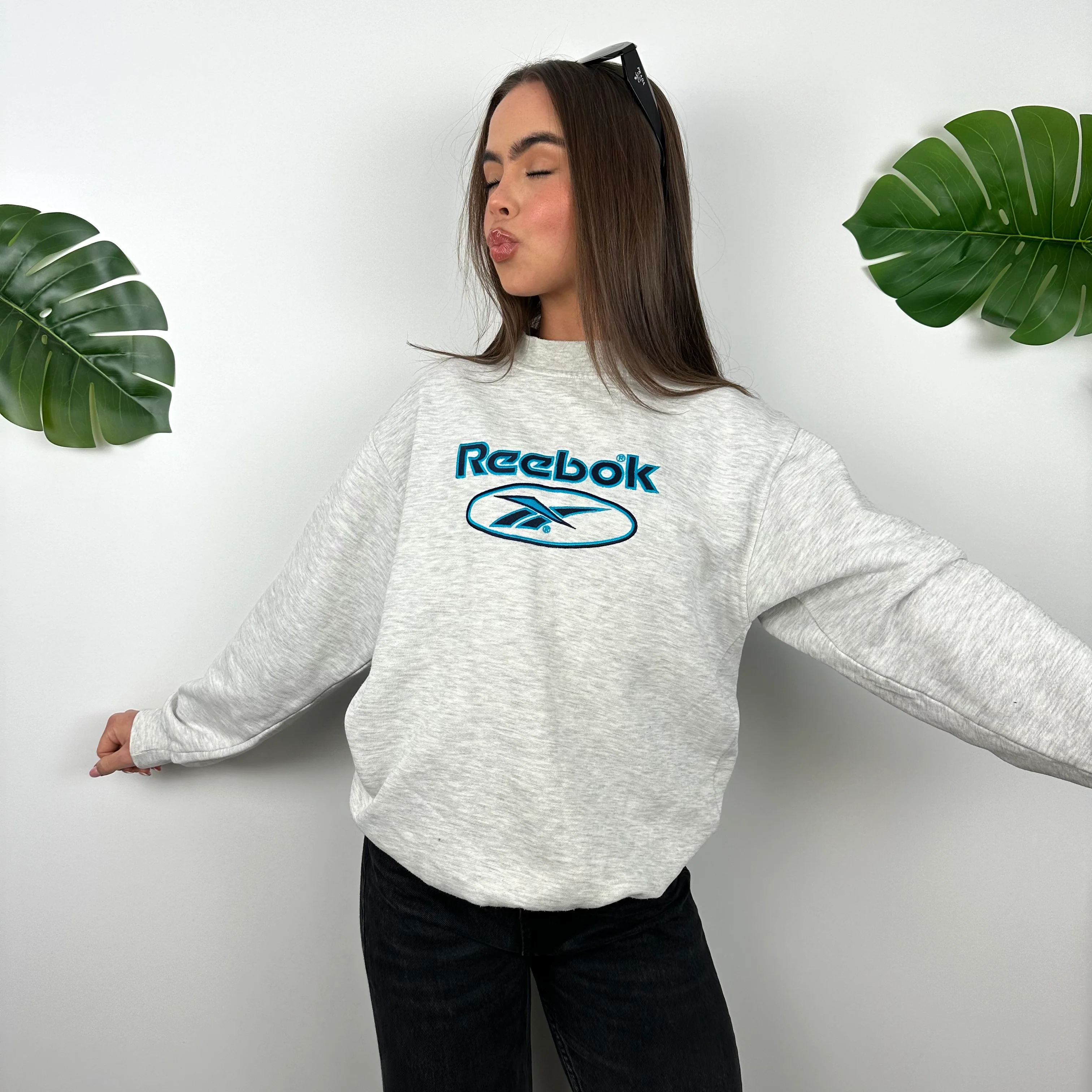 Reebok Grey Embroidered Spell Out Sweatshirt (M) - Image 5